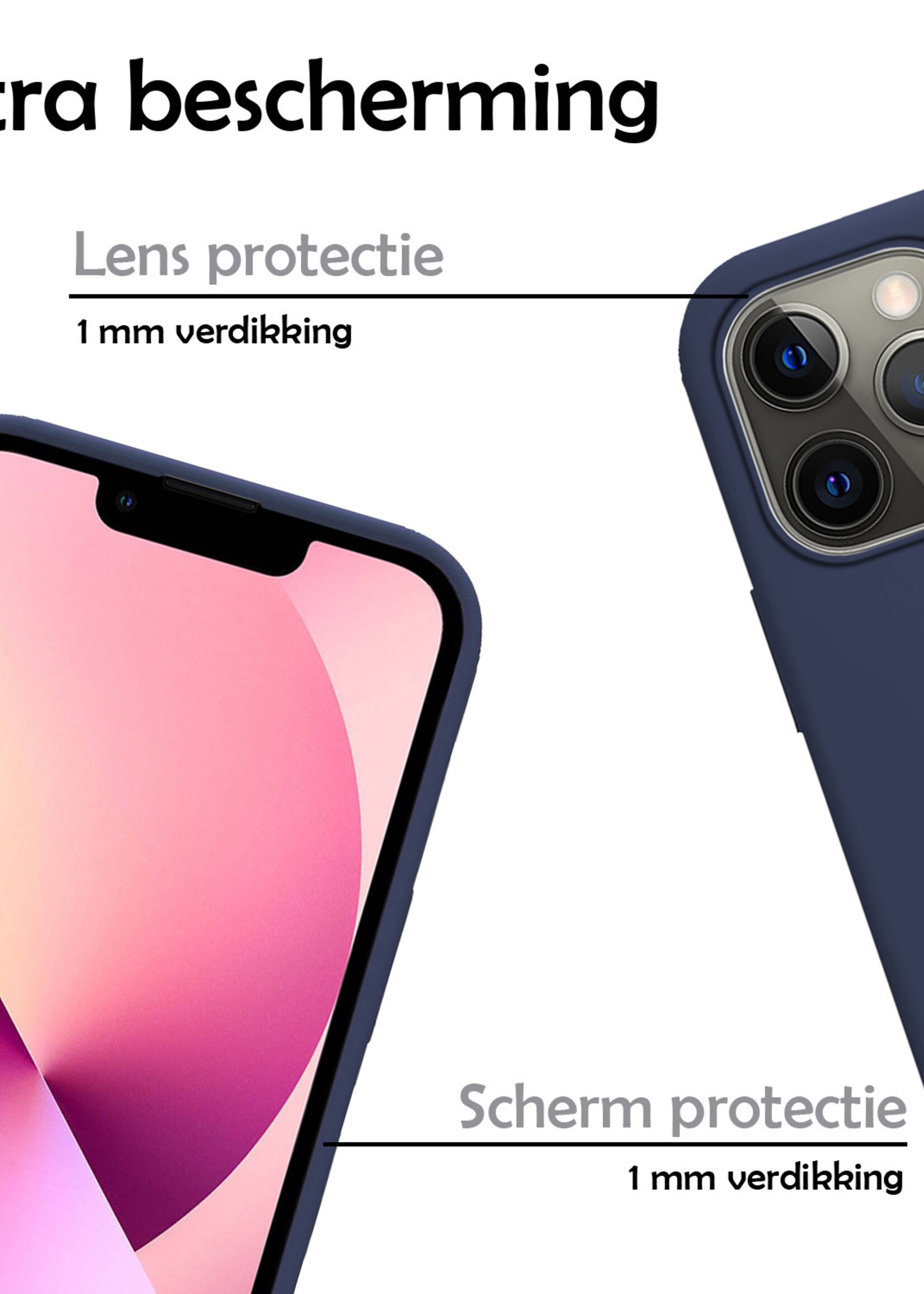 LUQ Hoesje Geschikt voor iPhone 14 Pro Hoesje Siliconen Case Met 2x Screenprotector - Hoes Geschikt voor iPhone 14 Pro Hoes Siliconen - Donkerblauw