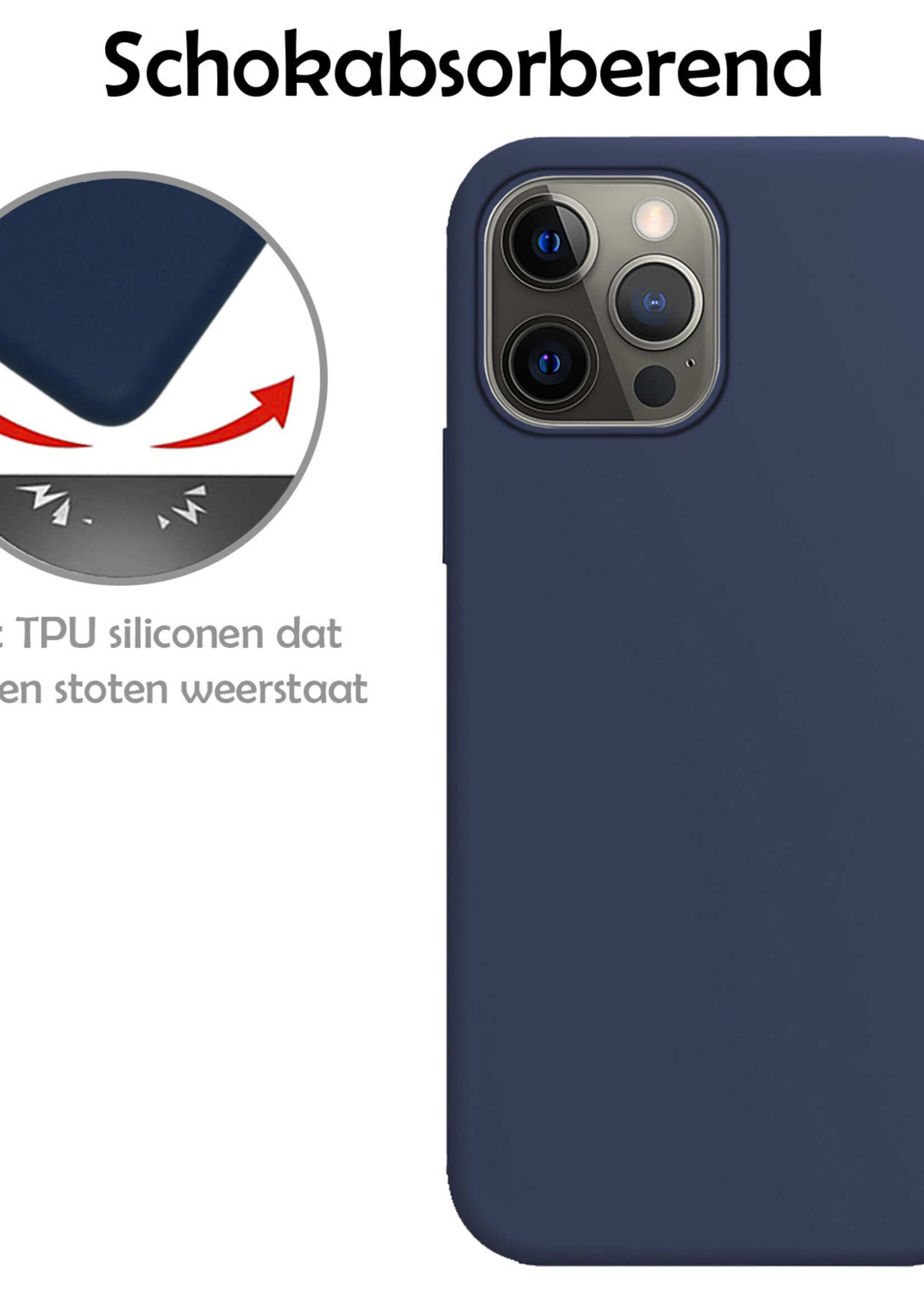 LUQ Hoesje Geschikt voor iPhone 14 Pro Hoesje Siliconen Case Met 2x Screenprotector - Hoes Geschikt voor iPhone 14 Pro Hoes Siliconen - Donkerblauw