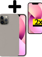 LUQ LUQ iPhone 14 Pro Hoesje Siliconen Met 2x Screenprotector Met Dichte Notch - Grijs