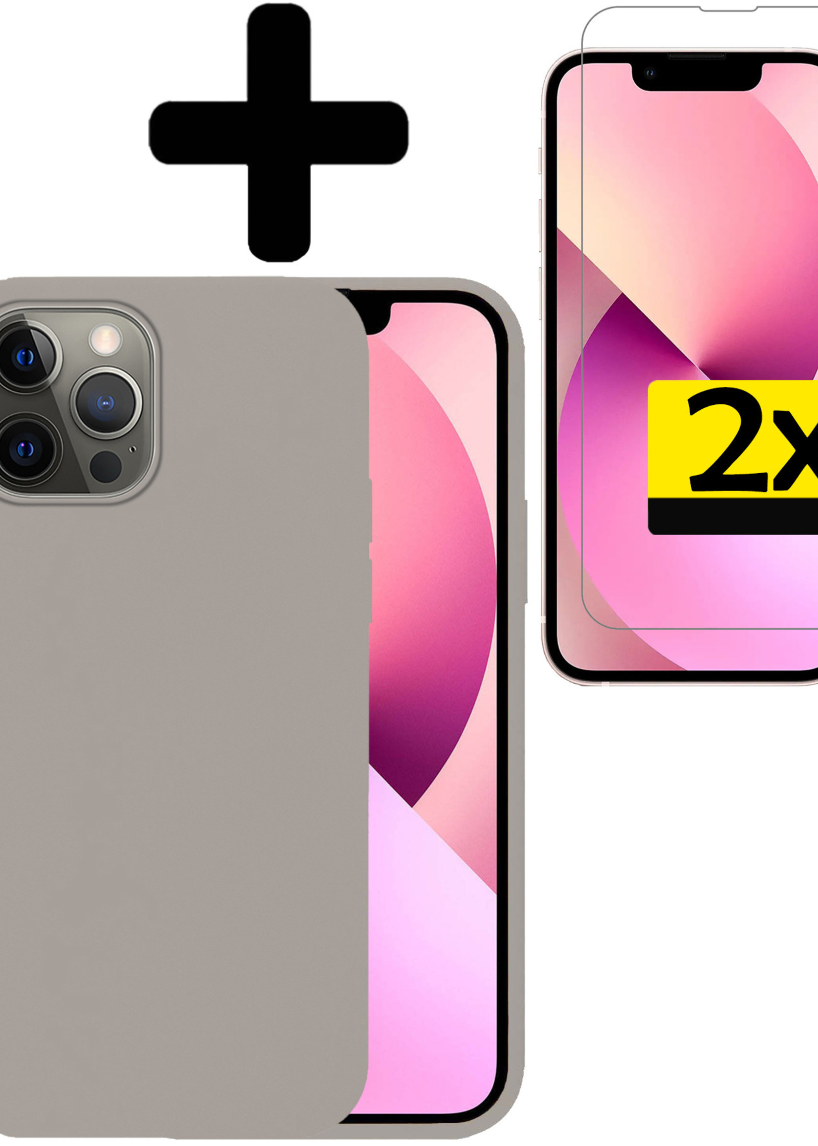 LUQ Hoesje Geschikt voor iPhone 14 Pro Hoesje Siliconen Case Met 2x Screenprotector - Hoes Geschikt voor iPhone 14 Pro Hoes Siliconen - Grijs