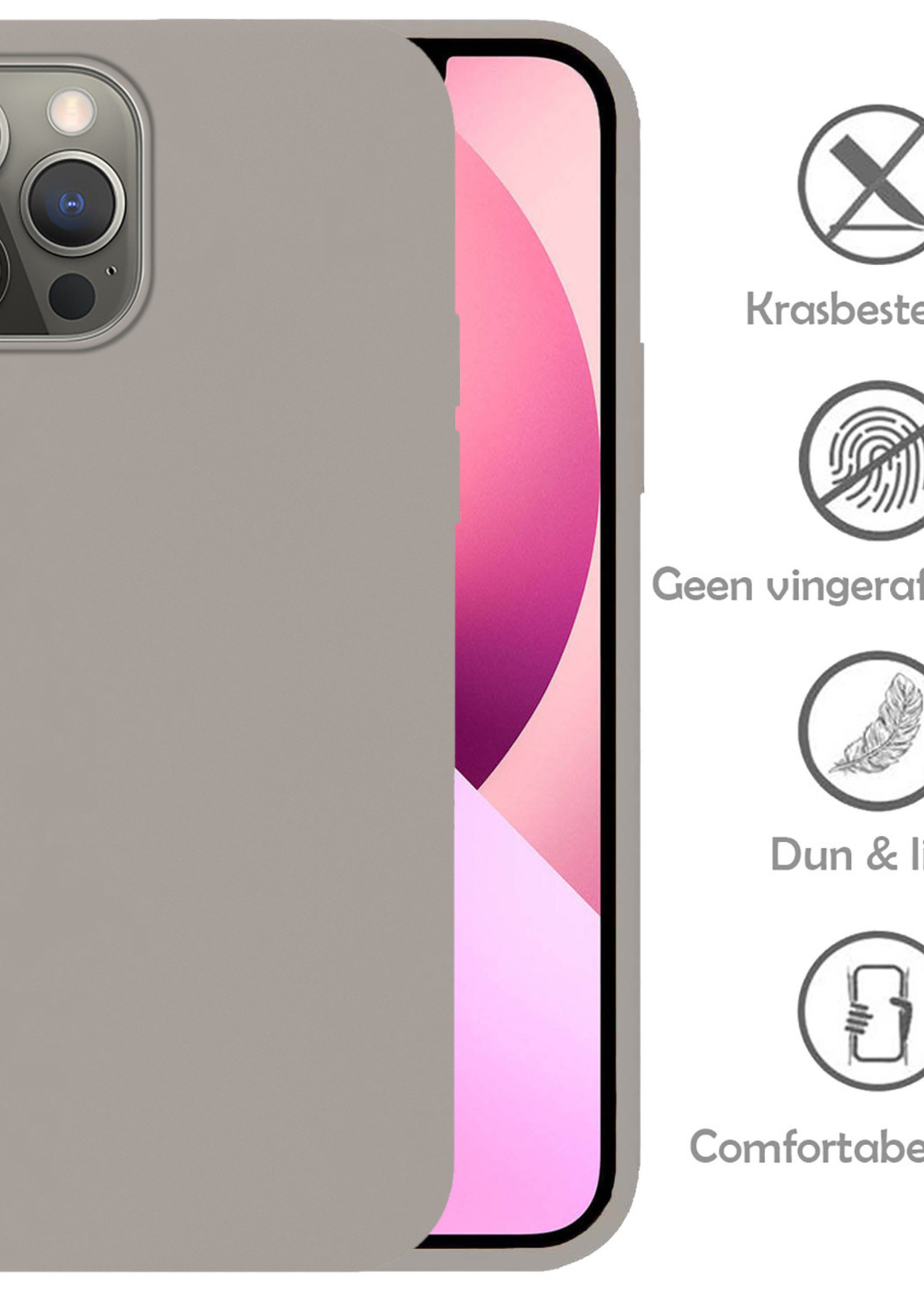 LUQ Hoesje Geschikt voor iPhone 14 Pro Hoesje Siliconen Case Met 2x Screenprotector - Hoes Geschikt voor iPhone 14 Pro Hoes Siliconen - Grijs