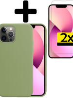 LUQ LUQ iPhone 14 Pro Hoesje Siliconen Met 2x Screenprotector Met Dichte Notch - Groen