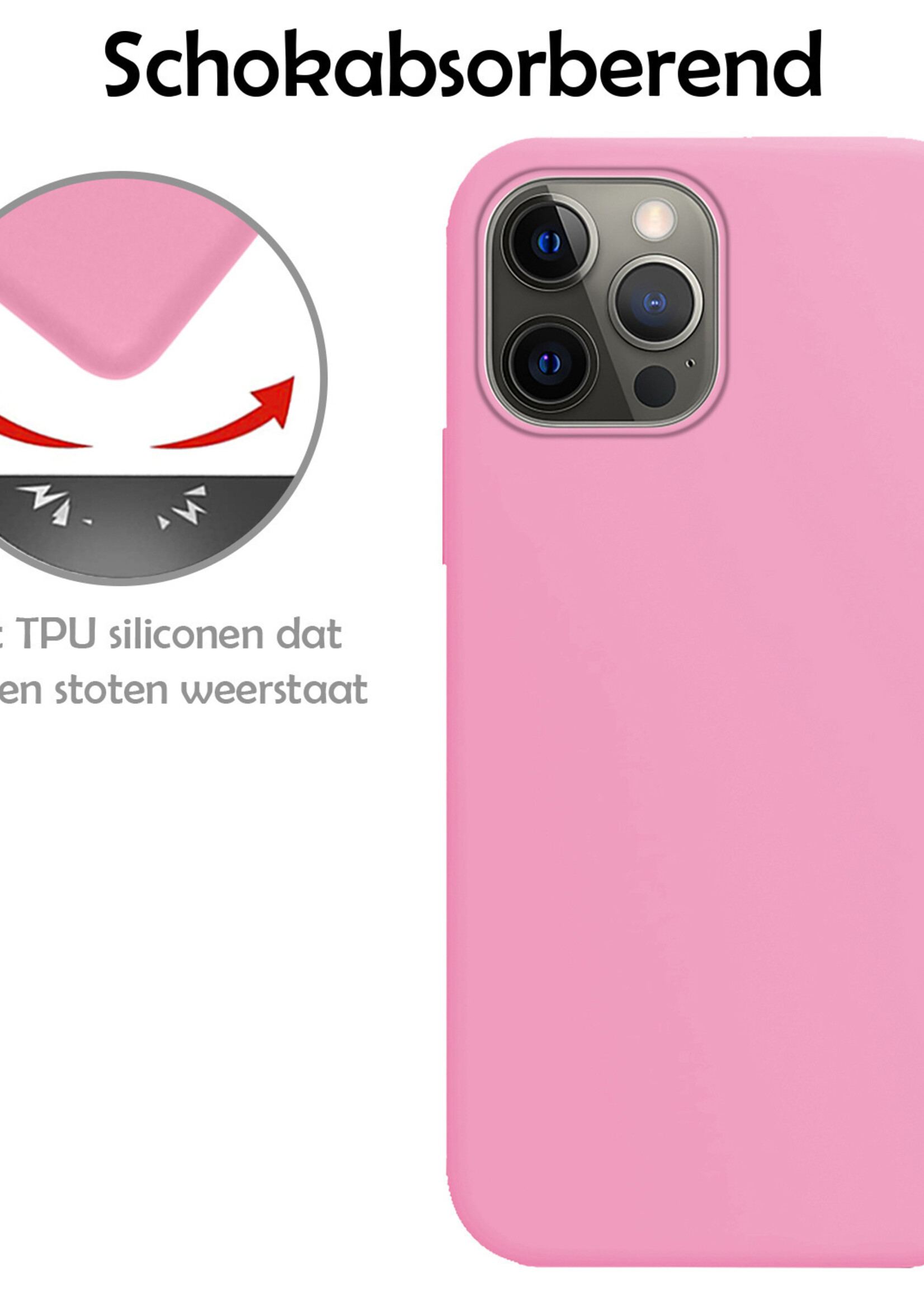 LUQ Hoesje Geschikt voor iPhone 14 Pro Hoesje Siliconen Case Met 2x Screenprotector - Hoes Geschikt voor iPhone 14 Pro Hoes Siliconen - Lichtroze