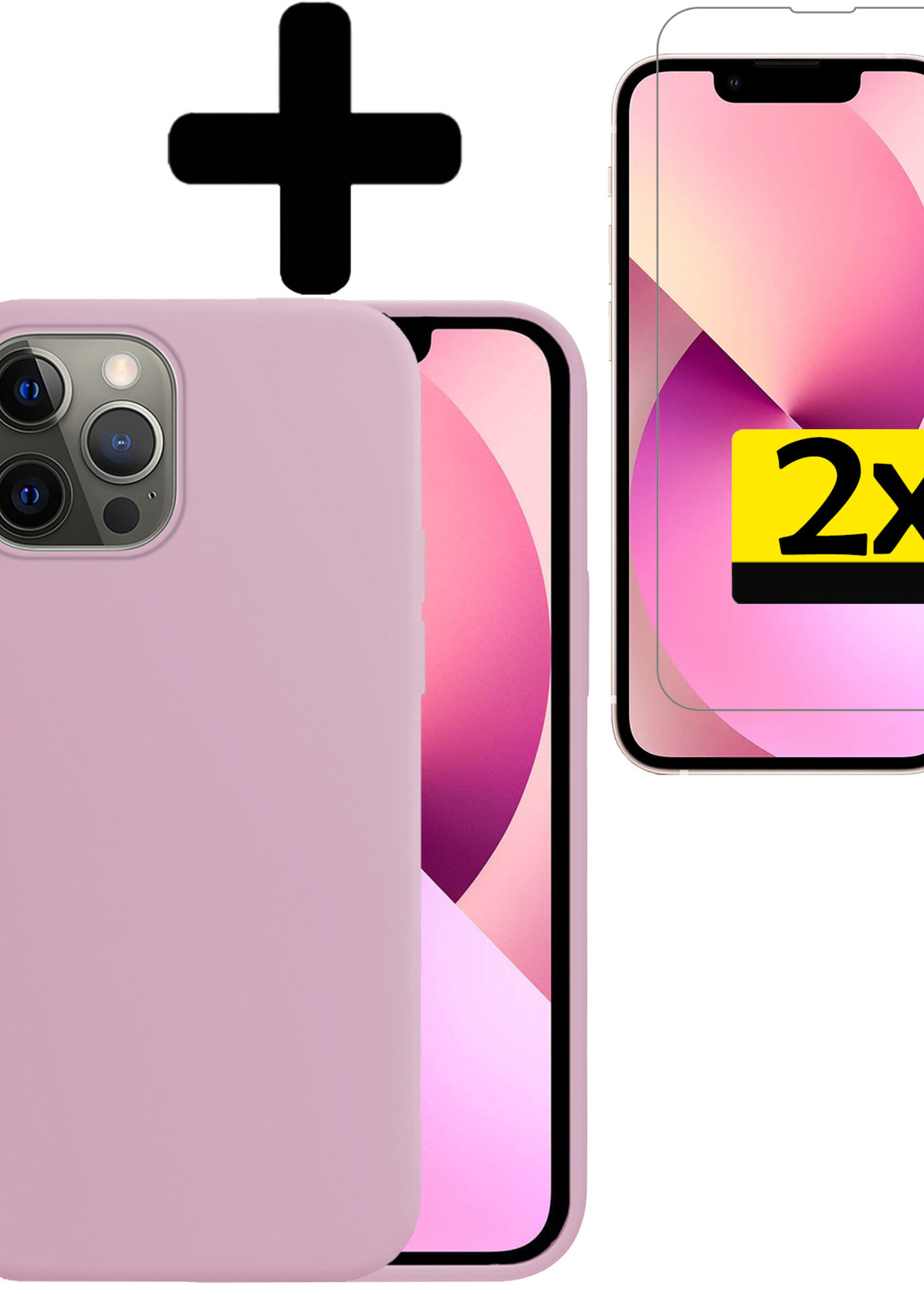 LUQ Hoesje Geschikt voor iPhone 14 Pro Hoesje Siliconen Case Met 2x Screenprotector - Hoes Geschikt voor iPhone 14 Pro Hoes Siliconen - Lila