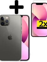 LUQ LUQ iPhone 14 Pro Hoesje Siliconen Met 2x Screenprotector Met Dichte Notch - Transparant