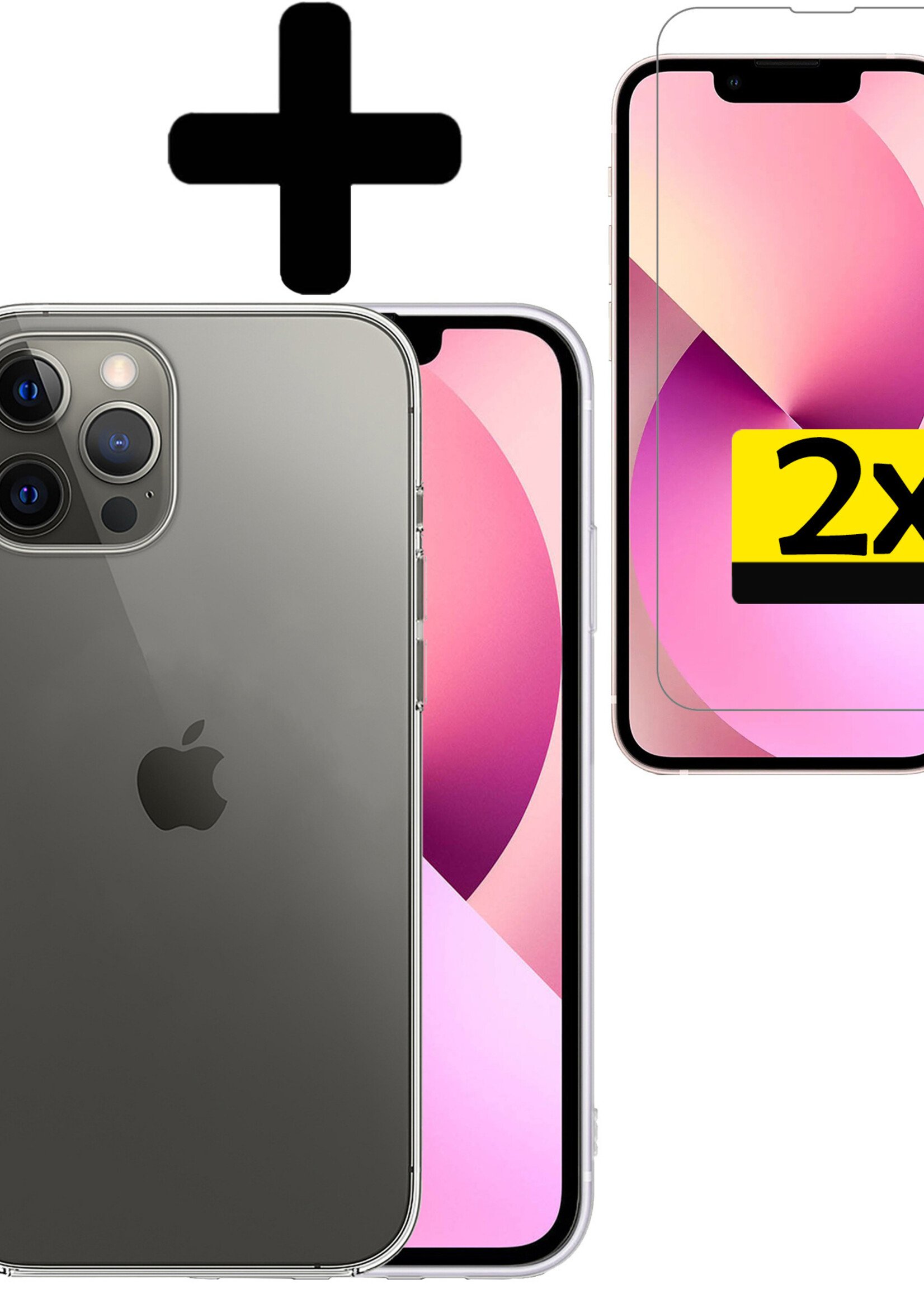 LUQ Hoesje Geschikt voor iPhone 14 Pro Hoesje Siliconen Case Met 2x Screenprotector - Hoes Geschikt voor iPhone 14 Pro Hoes Siliconen - Transparant