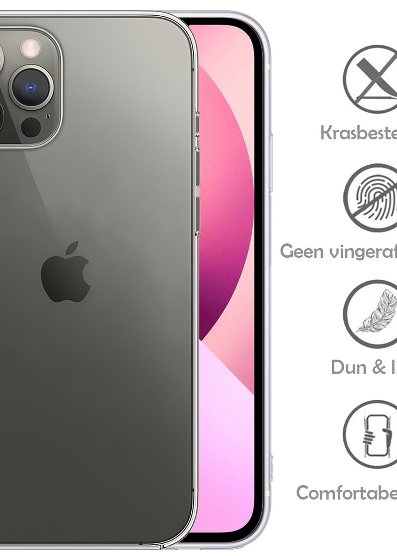 LUQ Hoesje Geschikt voor iPhone 14 Pro Hoesje Siliconen Case Met 2x Screenprotector - Hoes Geschikt voor iPhone 14 Pro Hoes Siliconen - Transparant