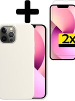 LUQ LUQ iPhone 14 Pro Hoesje Siliconen Met 2x Screenprotector Met Dichte Notch - Wit