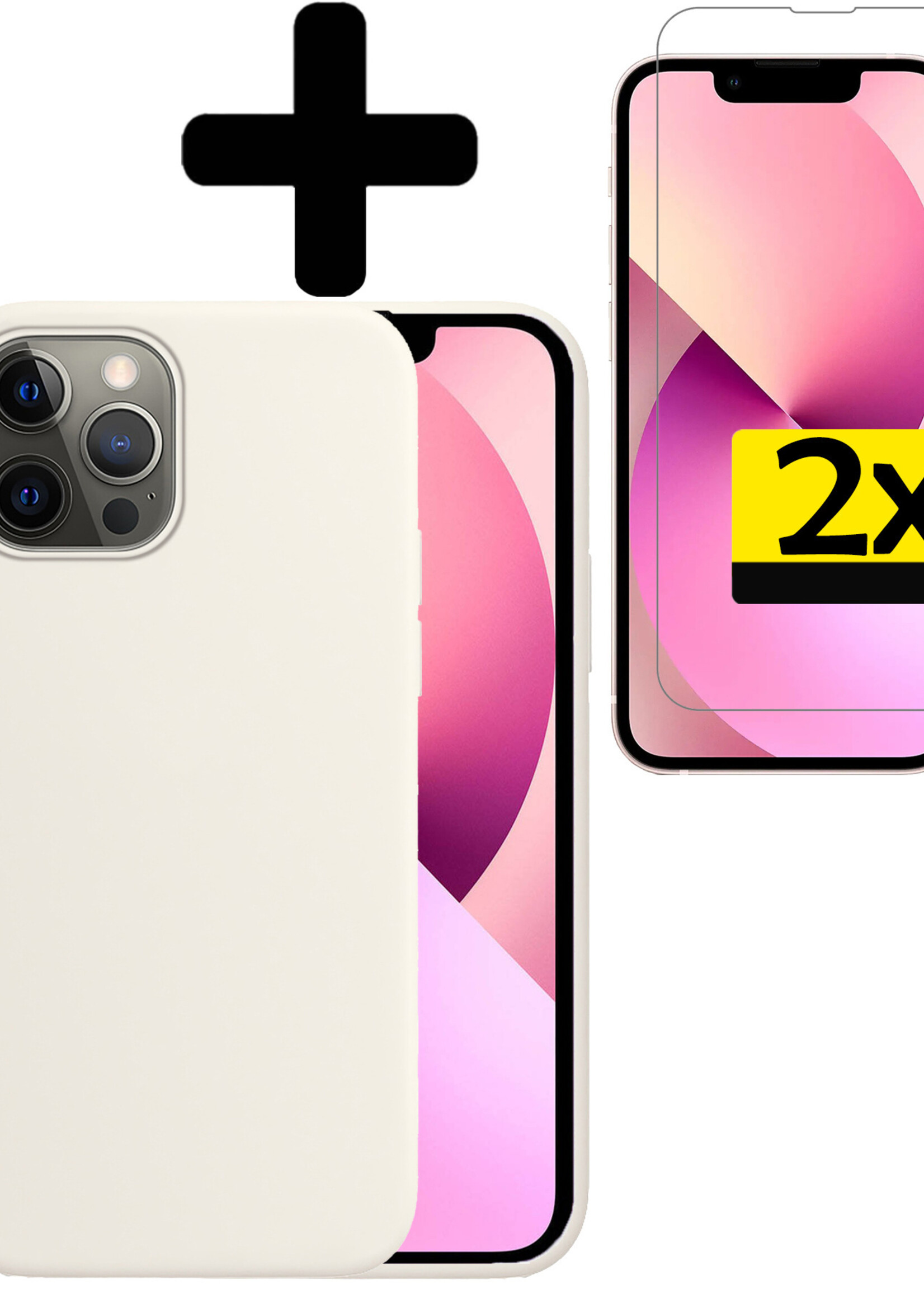 LUQ Hoesje Geschikt voor iPhone 14 Pro Hoesje Siliconen Case Met 2x Screenprotector - Hoes Geschikt voor iPhone 14 Pro Hoes Siliconen - Wit