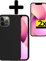 LUQ LUQ iPhone 14 Pro Hoesje Siliconen Met 2x Screenprotector Met Dichte Notch - Zwart