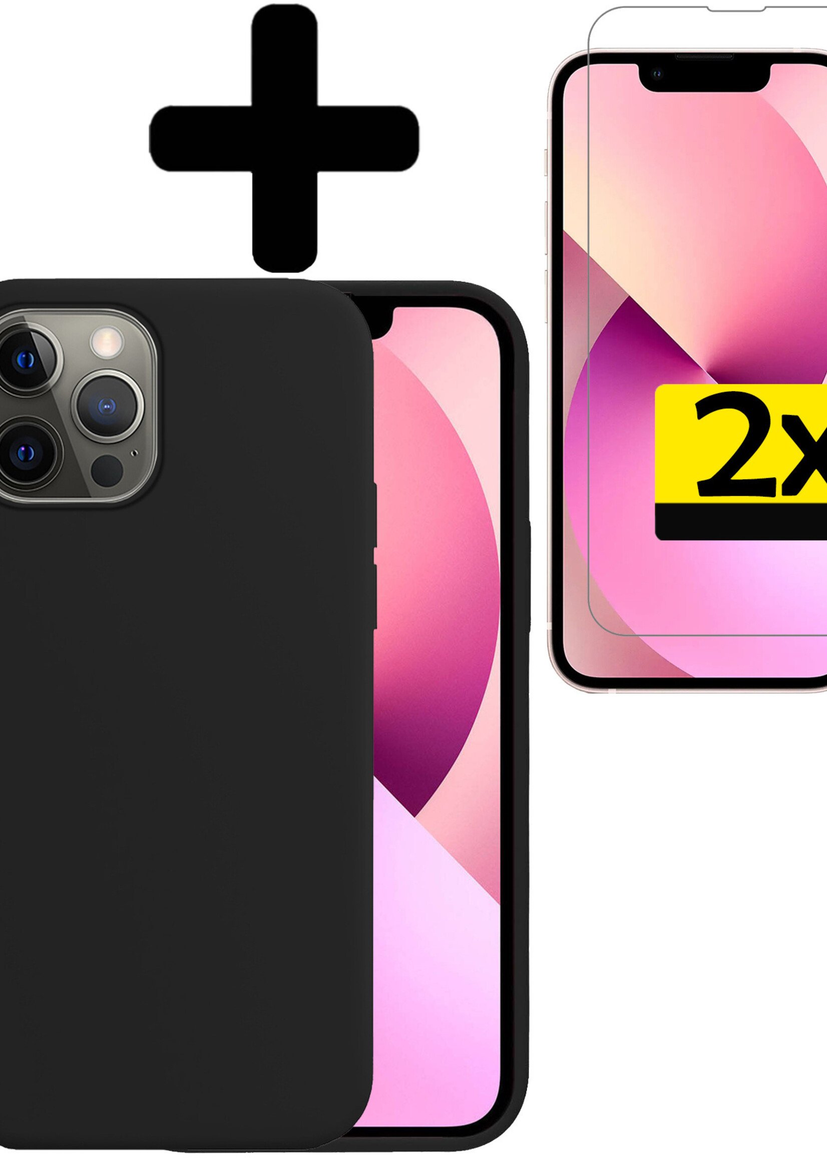 LUQ Hoesje Geschikt voor iPhone 14 Pro Hoesje Siliconen Case Met 2x Screenprotector - Hoes Geschikt voor iPhone 14 Pro Hoes Siliconen - Zwart