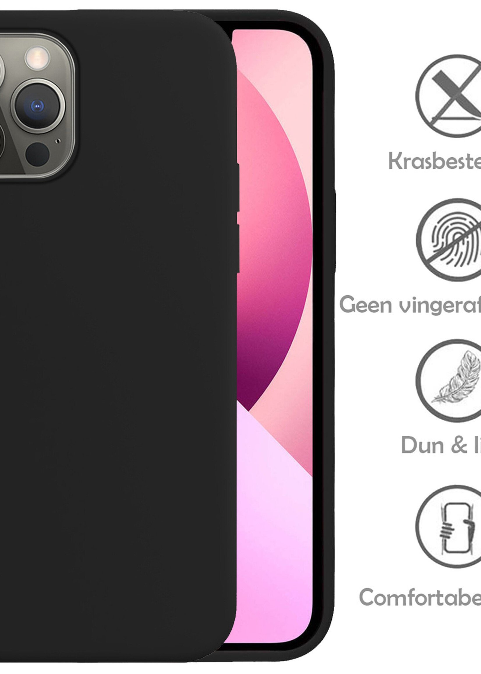 LUQ Hoesje Geschikt voor iPhone 14 Pro Hoesje Siliconen Case Met 2x Screenprotector - Hoes Geschikt voor iPhone 14 Pro Hoes Siliconen - Zwart