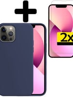 LUQ LUQ iPhone 14 Pro Max Hoesje Siliconen Met 2x Screenprotector Met Dichte Notch - Donkerblauw