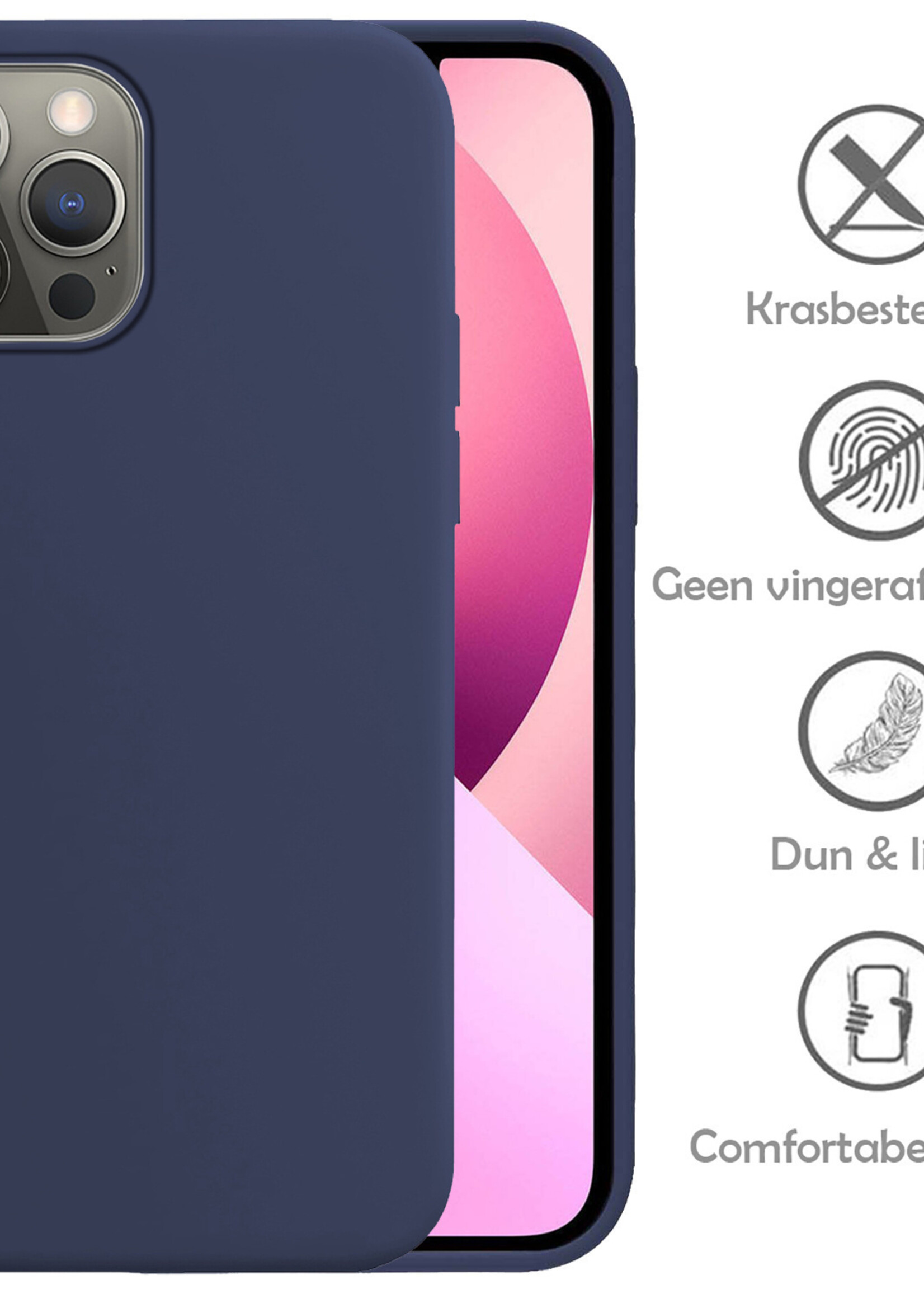 LUQ Hoesje Geschikt voor iPhone 14 Pro Max Hoesje Siliconen Case Met 2x Screenprotector - Hoes Geschikt voor iPhone 14 Pro Max Hoes Siliconen - Donkerblauw