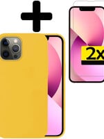 LUQ LUQ iPhone 14 Pro Max Hoesje Siliconen Met 2x Screenprotector Met Dichte Notch - Geel