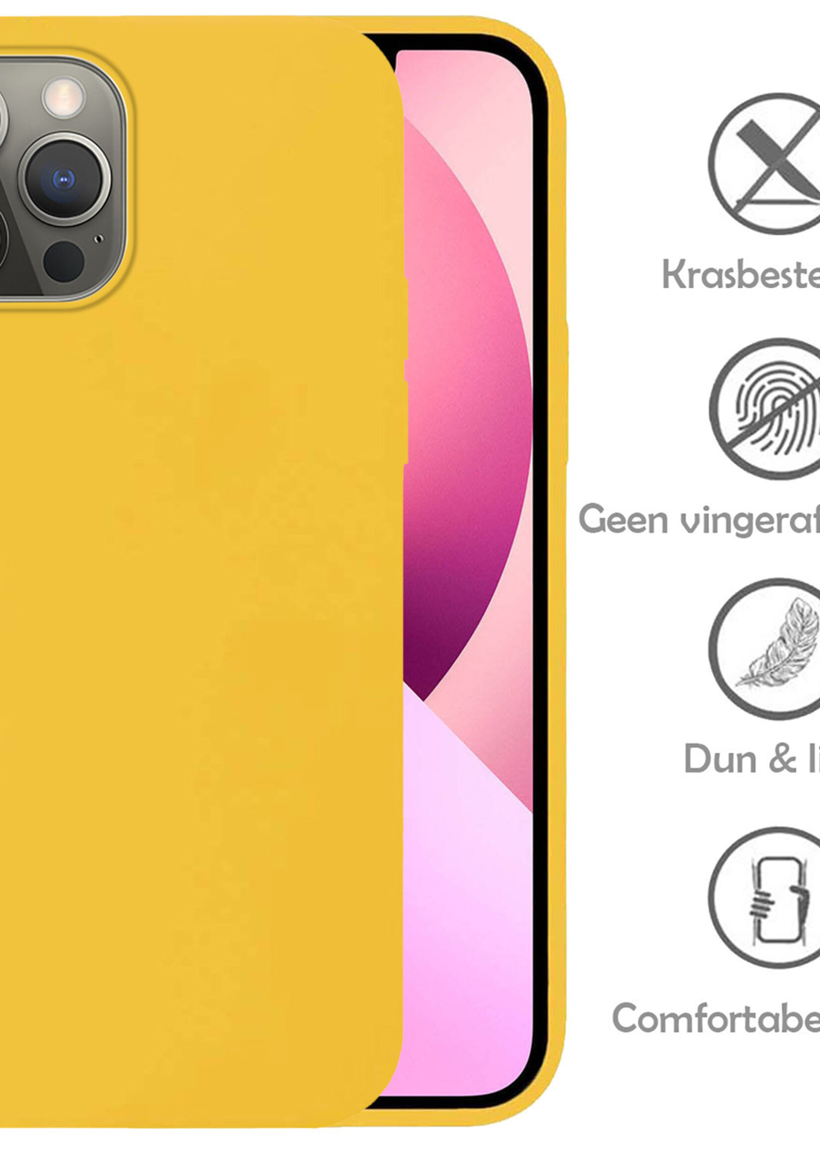 LUQ Hoesje Geschikt voor iPhone 14 Pro Max Hoesje Siliconen Case Met 2x Screenprotector - Hoes Geschikt voor iPhone 14 Pro Max Hoes Siliconen - Geel