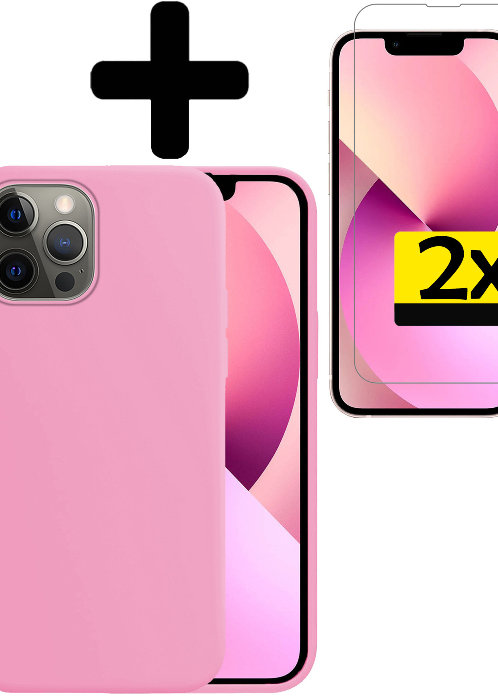 LUQ Hoesje Geschikt voor iPhone 14 Pro Max Hoesje Siliconen Case Met 2x Screenprotector - Hoes Geschikt voor iPhone 14 Pro Max Hoes Siliconen - Lichtroze