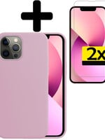 LUQ LUQ iPhone 14 Pro Max Hoesje Siliconen Met 2x Screenprotector Met Dichte Notch - Lila