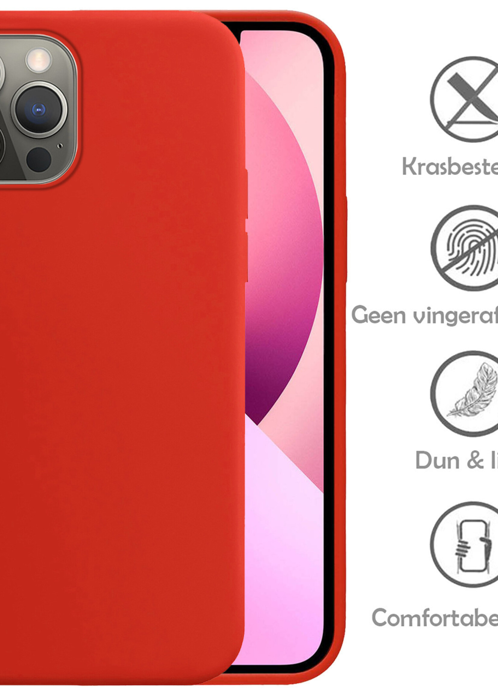 LUQ Hoesje Geschikt voor iPhone 14 Pro Max Hoesje Siliconen Case Met 2x Screenprotector - Hoes Geschikt voor iPhone 14 Pro Max Hoes Siliconen - Rood
