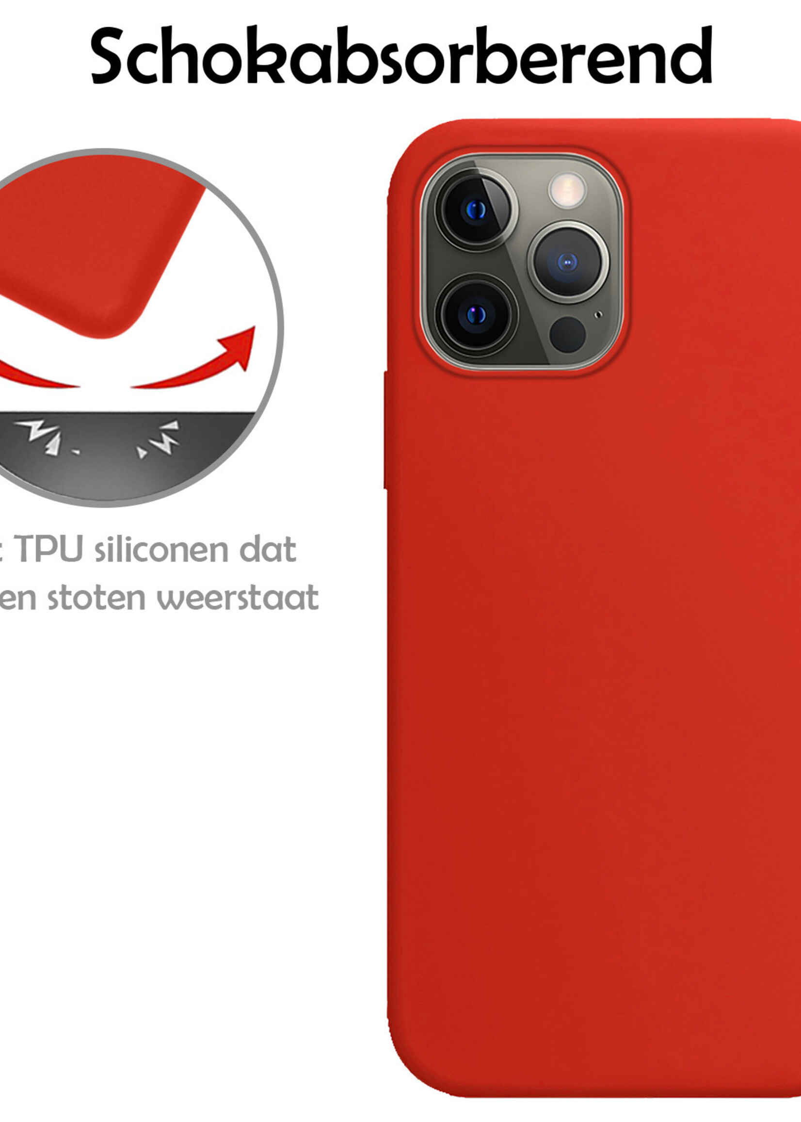LUQ Hoesje Geschikt voor iPhone 14 Pro Max Hoesje Siliconen Case Met 2x Screenprotector - Hoes Geschikt voor iPhone 14 Pro Max Hoes Siliconen - Rood