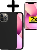 LUQ LUQ iPhone 14 Pro Max Hoesje Siliconen Met 2x Screenprotector Met Dichte Notch - Zwart