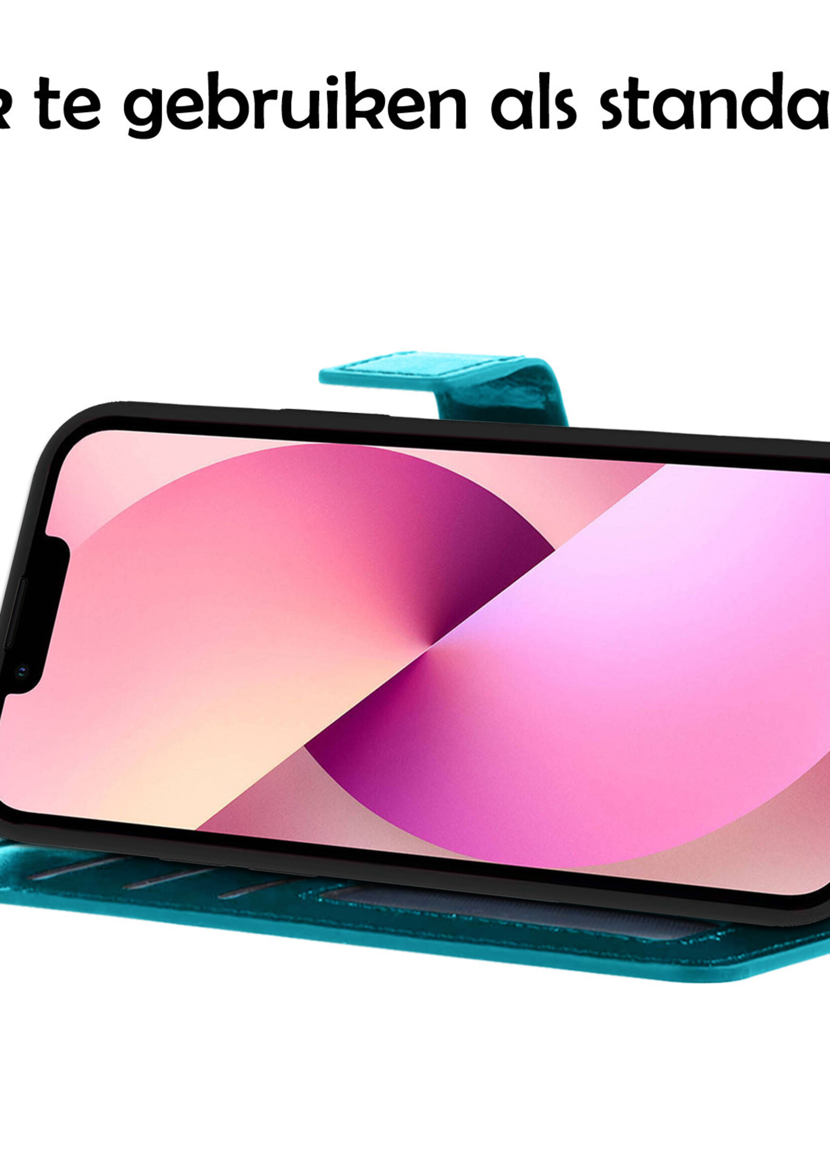 LUQ Hoesje Geschikt voor iPhone 14 Hoesje Book Case Hoes Wallet Cover Met Screenprotector - Hoes Geschikt voor iPhone 14 Hoesje Bookcase Hoes - Turquoise