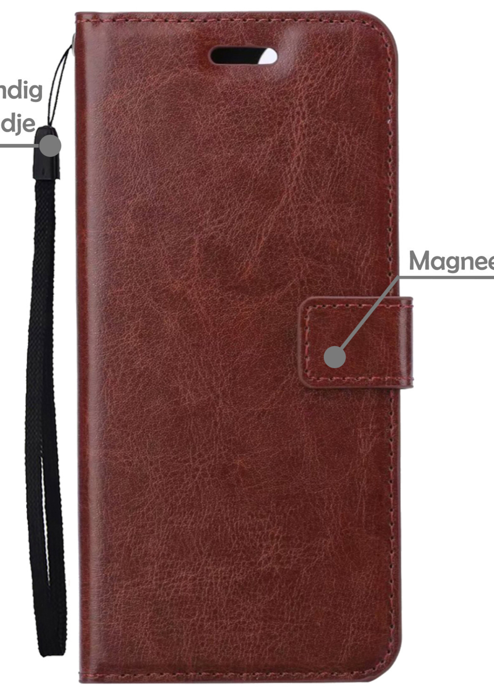 LUQ Hoesje Geschikt voor iPhone 14 Hoesje Book Case Hoes Wallet Cover Met 2x Screenprotector - Hoes Geschikt voor iPhone 14 Hoesje Bookcase Hoes - Bruin