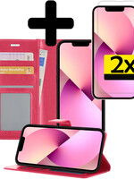 LUQ LUQ iPhone 14 Plus Hoesje Bookcase Met 2x Screenprotector - Donkerroze