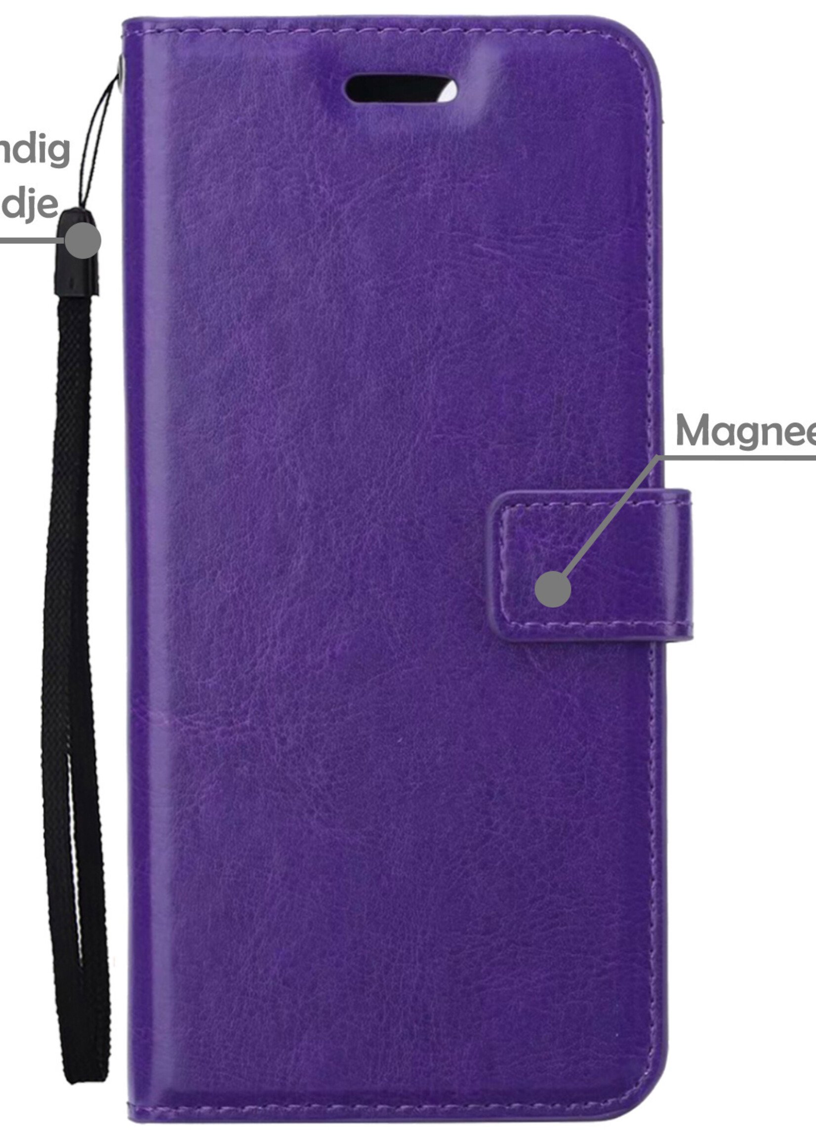 LUQ Hoesje Geschikt voor iPhone 14 Plus Hoesje Book Case Hoes Wallet Cover Met 2x Screenprotector - Hoes Geschikt voor iPhone 14 Plus Hoesje Bookcase Hoes - Paars