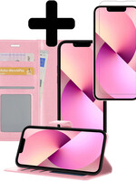 LUQ LUQ iPhone 14 Pro Hoesje Bookcase Met Screenprotector - Lichtroze