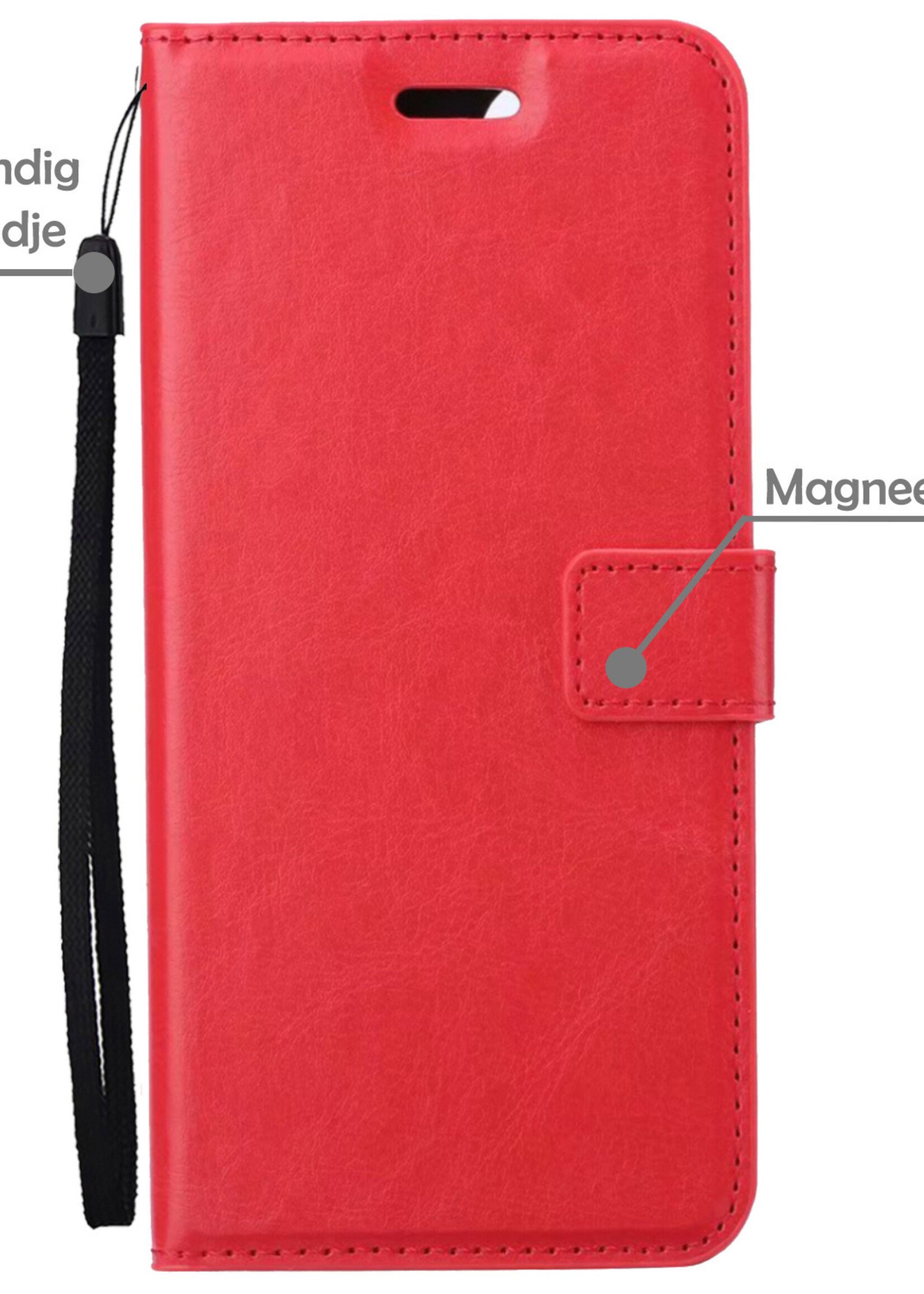 LUQ Hoesje Geschikt voor iPhone 14 Pro Hoesje Book Case Hoes Wallet Cover Met Screenprotector - Hoes Geschikt voor iPhone 14 Pro Hoesje Bookcase Hoes - Rood