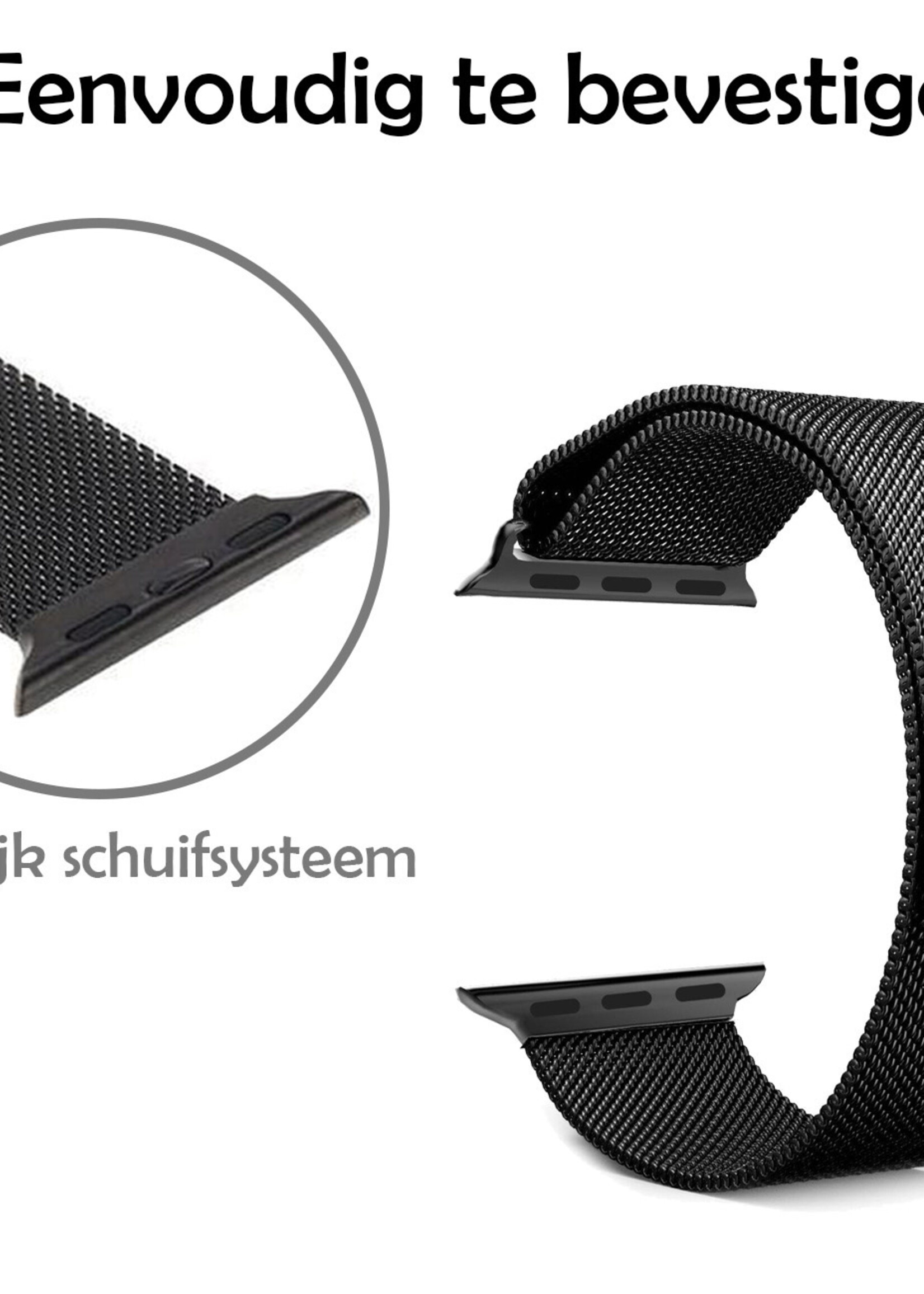 LUQ Geschikt Voor Apple Watch SE Bandje 44 mm - Bandje Geschikt Voor Apple Watch SE Milanees - Zwart