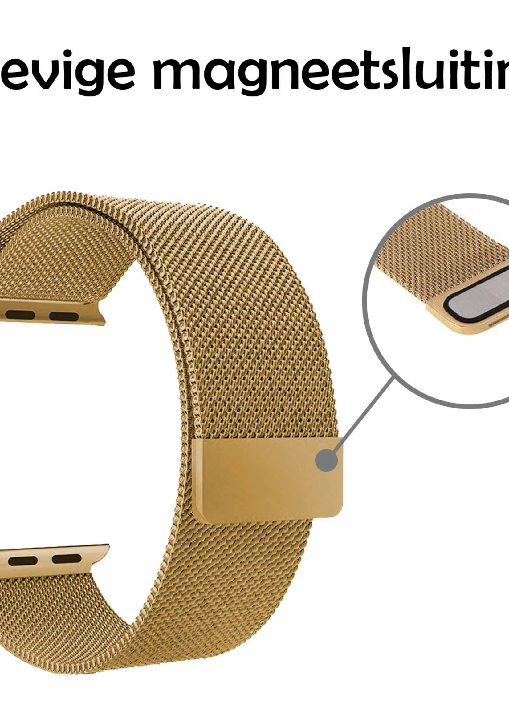 LUQ Geschikt Voor Apple Watch SE Bandje 40 mm - Bandje Geschikt Voor Apple Watch SE Milanees - Zwart X Goud