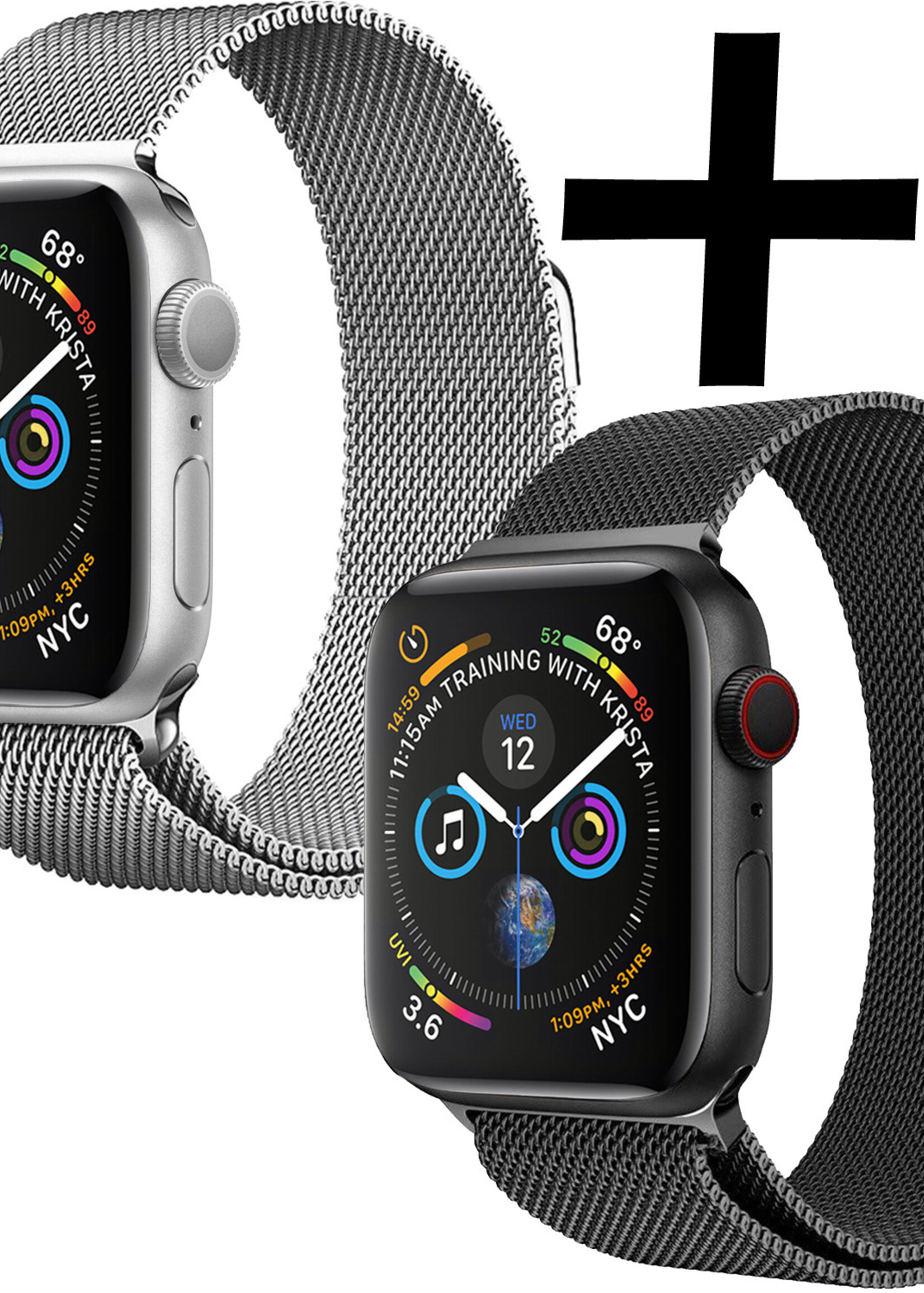 LUQ Geschikt Voor Apple Watch SE Bandje 40 mm - Bandje Geschikt Voor Apple Watch SE Milanees - Zwart X Zilver