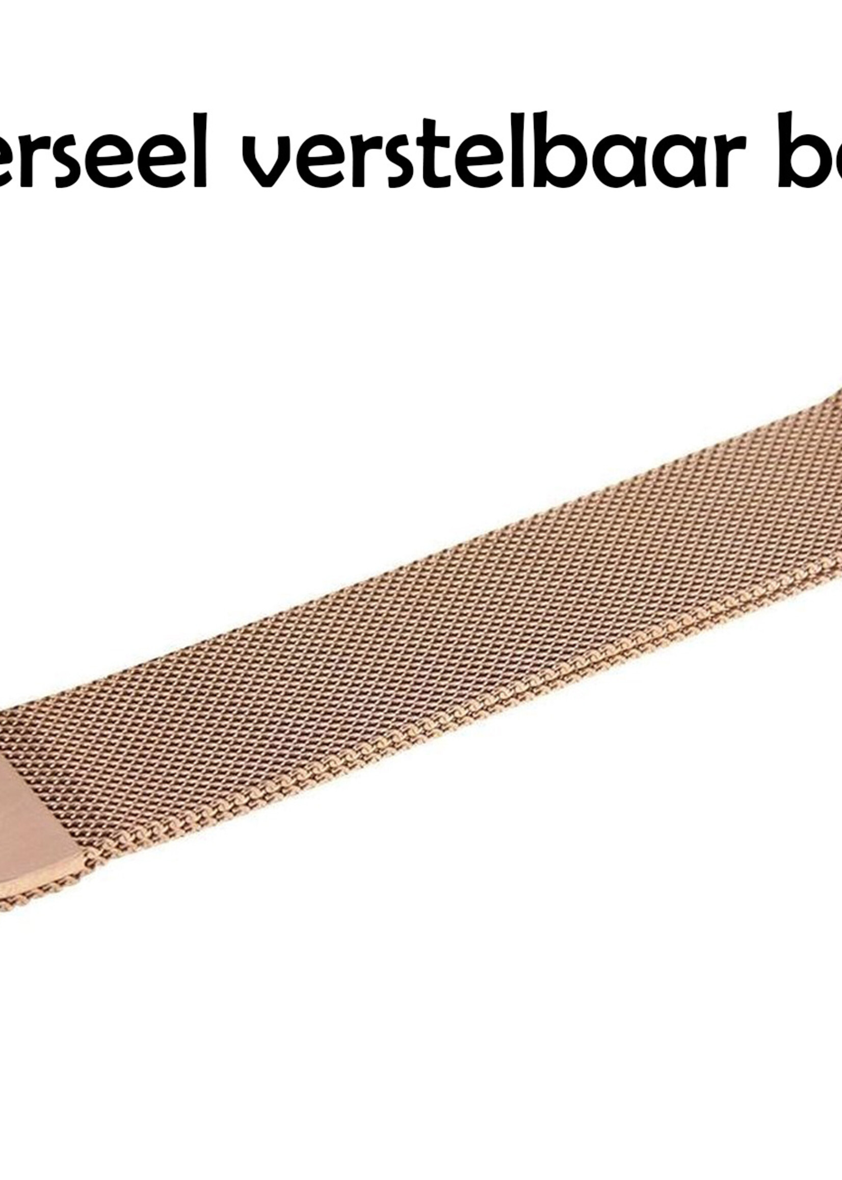 LUQ Geschikt Voor Apple Watch SE Bandje 44 mm - Bandje Geschikt Voor Apple Watch SE Milanees - Zilver X Rose Goud