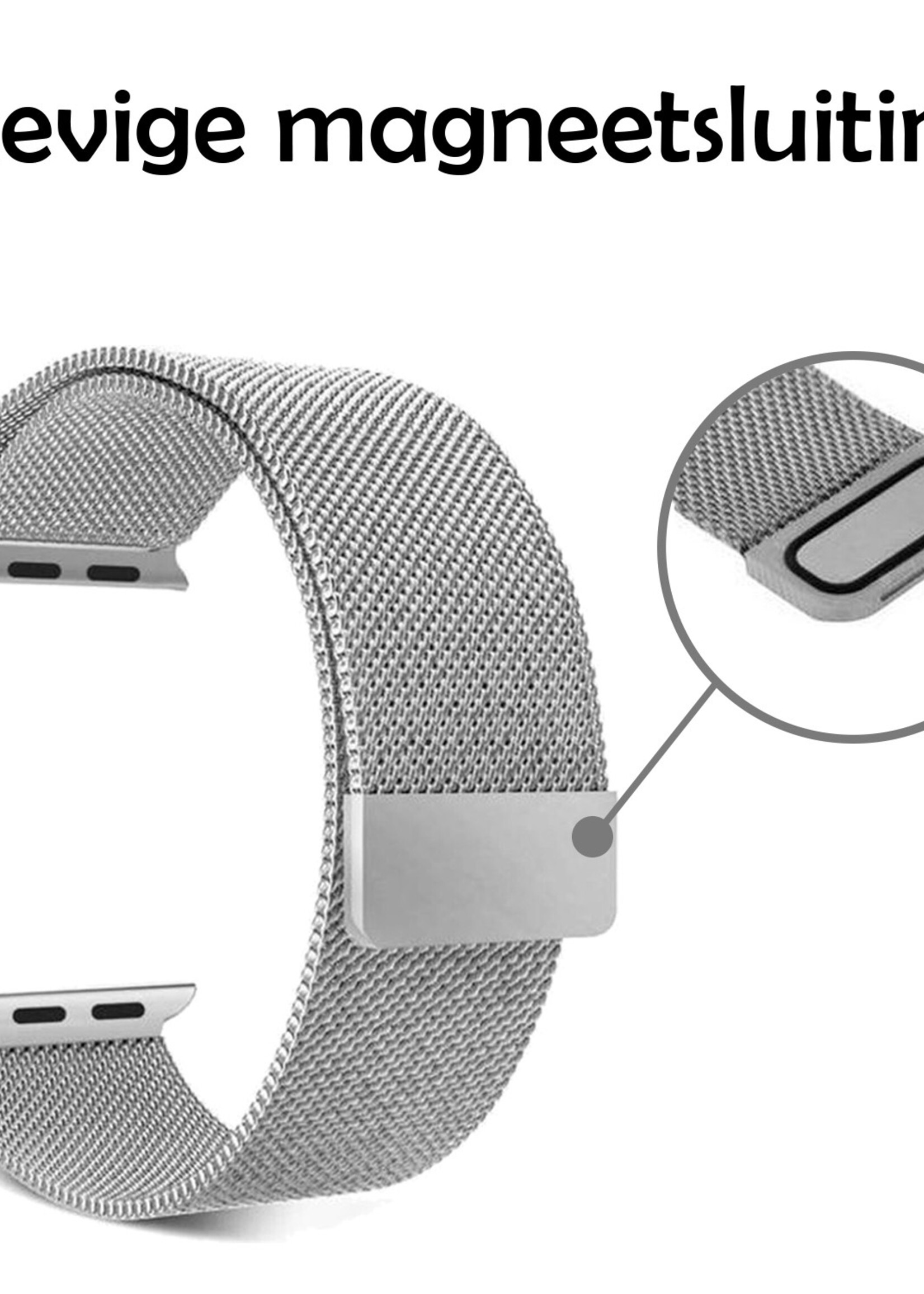 LUQ Geschikt Voor Apple Watch 8 Bandje 41 mm - Bandje Geschikt Voor Apple Watch 8 Milanees - Zwart X Zilver