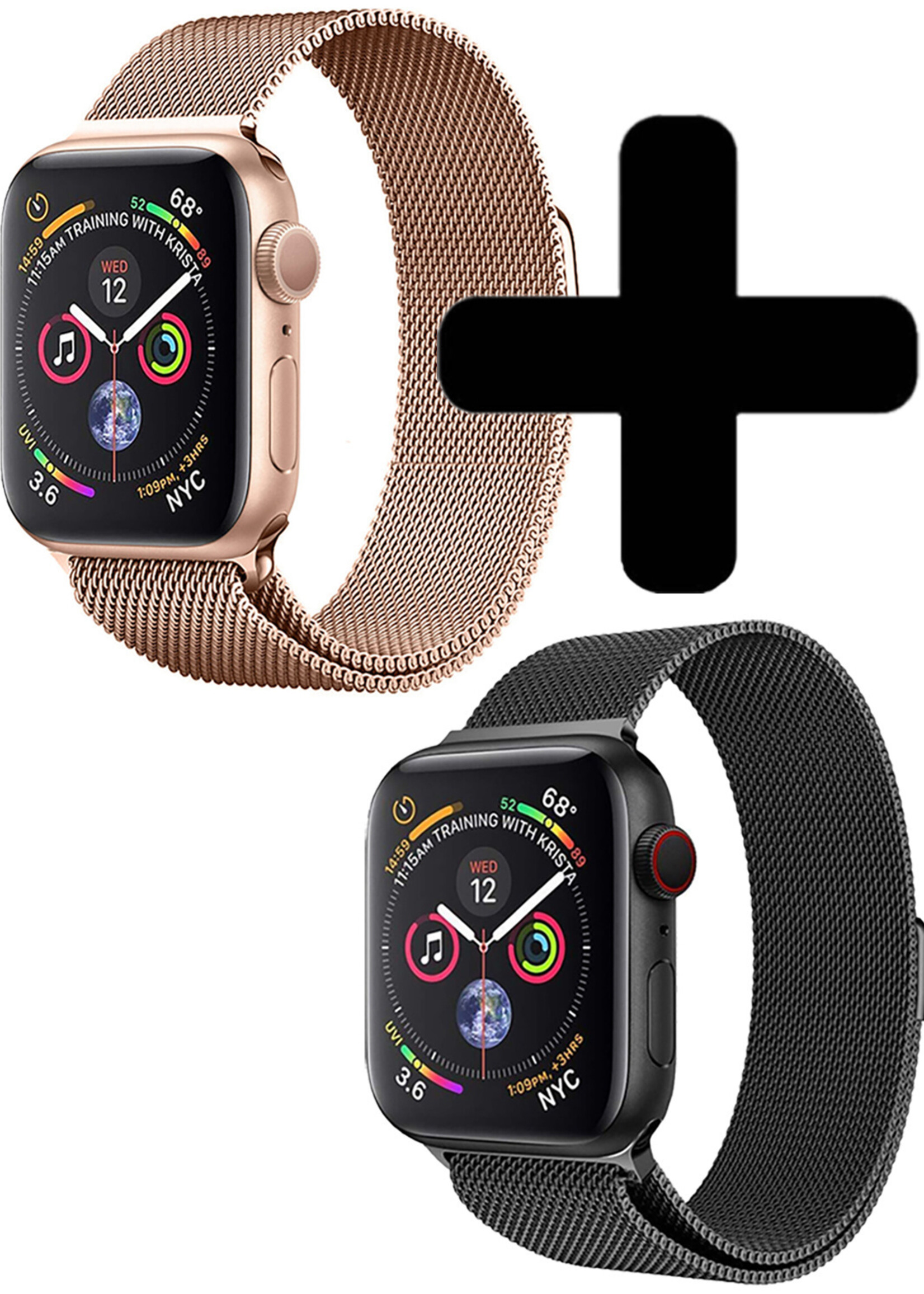 LUQ Geschikt Voor Apple Watch 8 Bandje 45 mm - Bandje Geschikt Voor Apple Watch 8 Milanees - Zwart X Rose Goud
