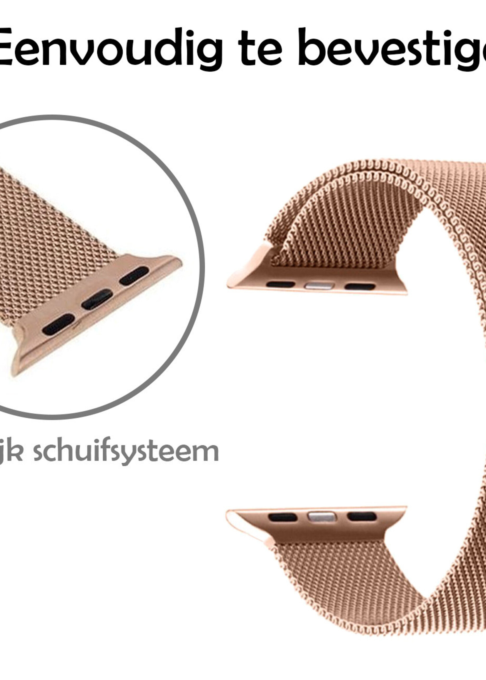 LUQ Geschikt Voor Apple Watch 8 Bandje 45 mm - Bandje Geschikt Voor Apple Watch 8 Milanees - Zilver X Rose Goud