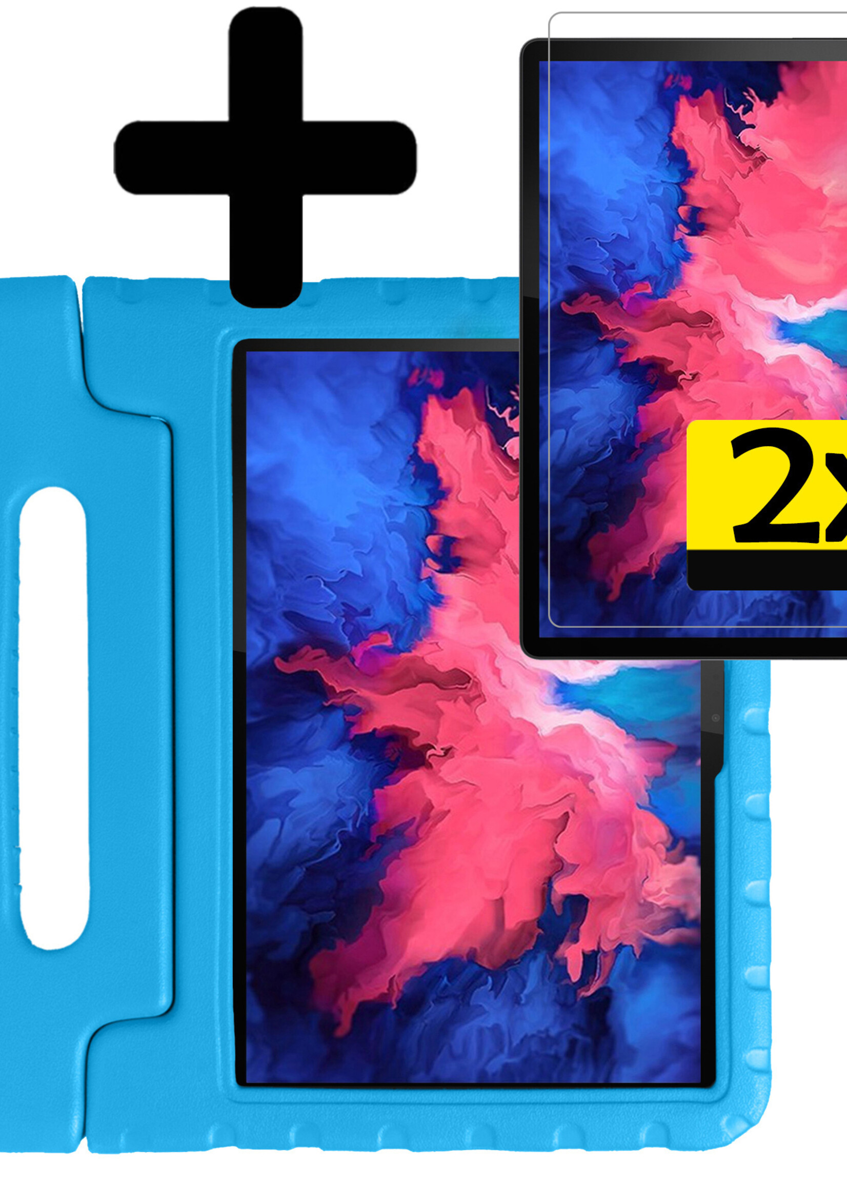 LUQ Hoes Geschikt voor Lenovo Tab P11 Plus Hoes Kinder Hoesje Kids Case Kinderhoes Shockproof Met 2x Screenprotector - Hoesje Geschikt voor Lenovo Tab P11 Plus Hoesje Kidscase - Blauw