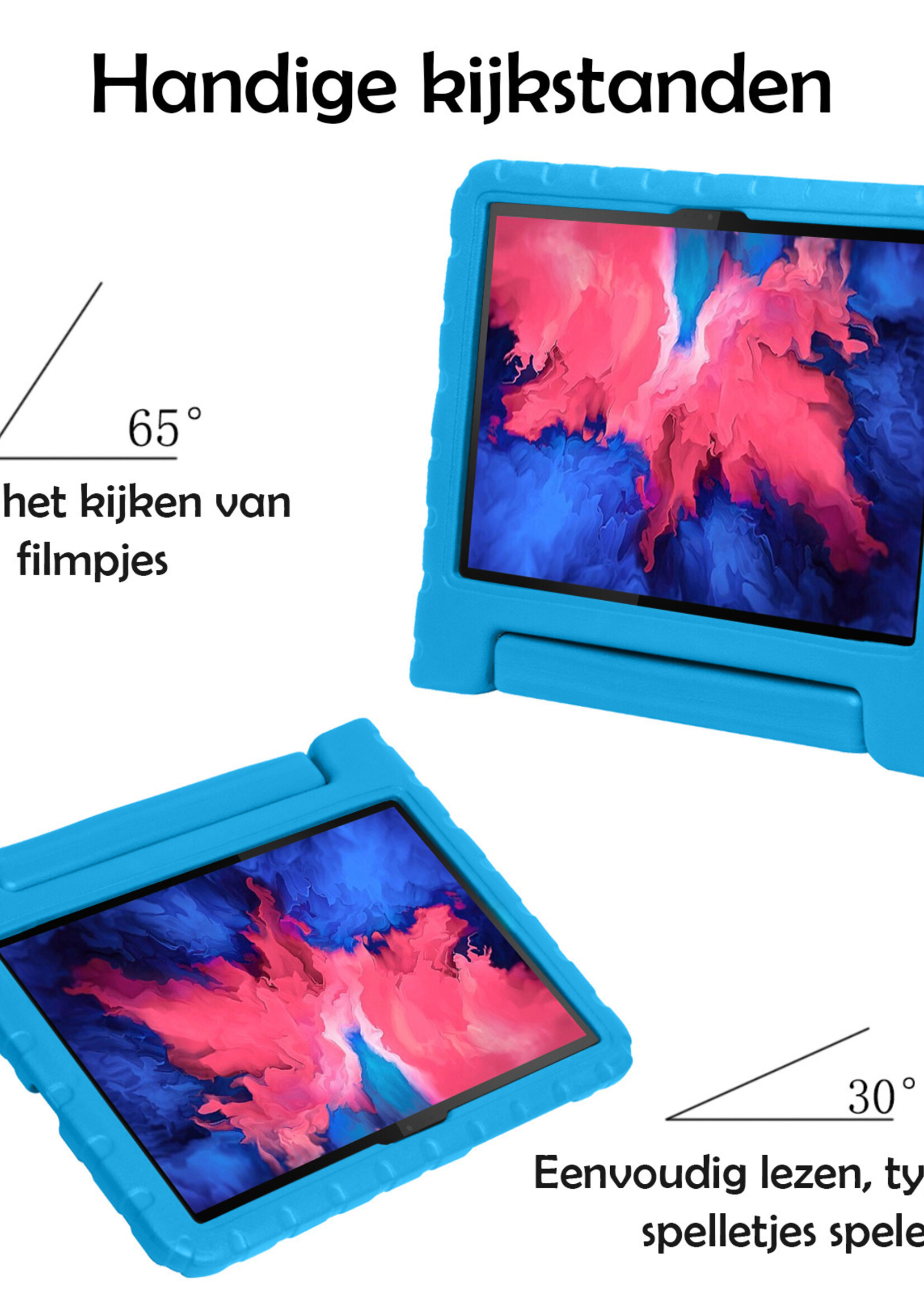 LUQ Hoes Geschikt voor Lenovo Tab P11 Plus Hoes Kinder Hoesje Kids Case Kinderhoes Shockproof Met 2x Screenprotector - Hoesje Geschikt voor Lenovo Tab P11 Plus Hoesje Kidscase - Blauw