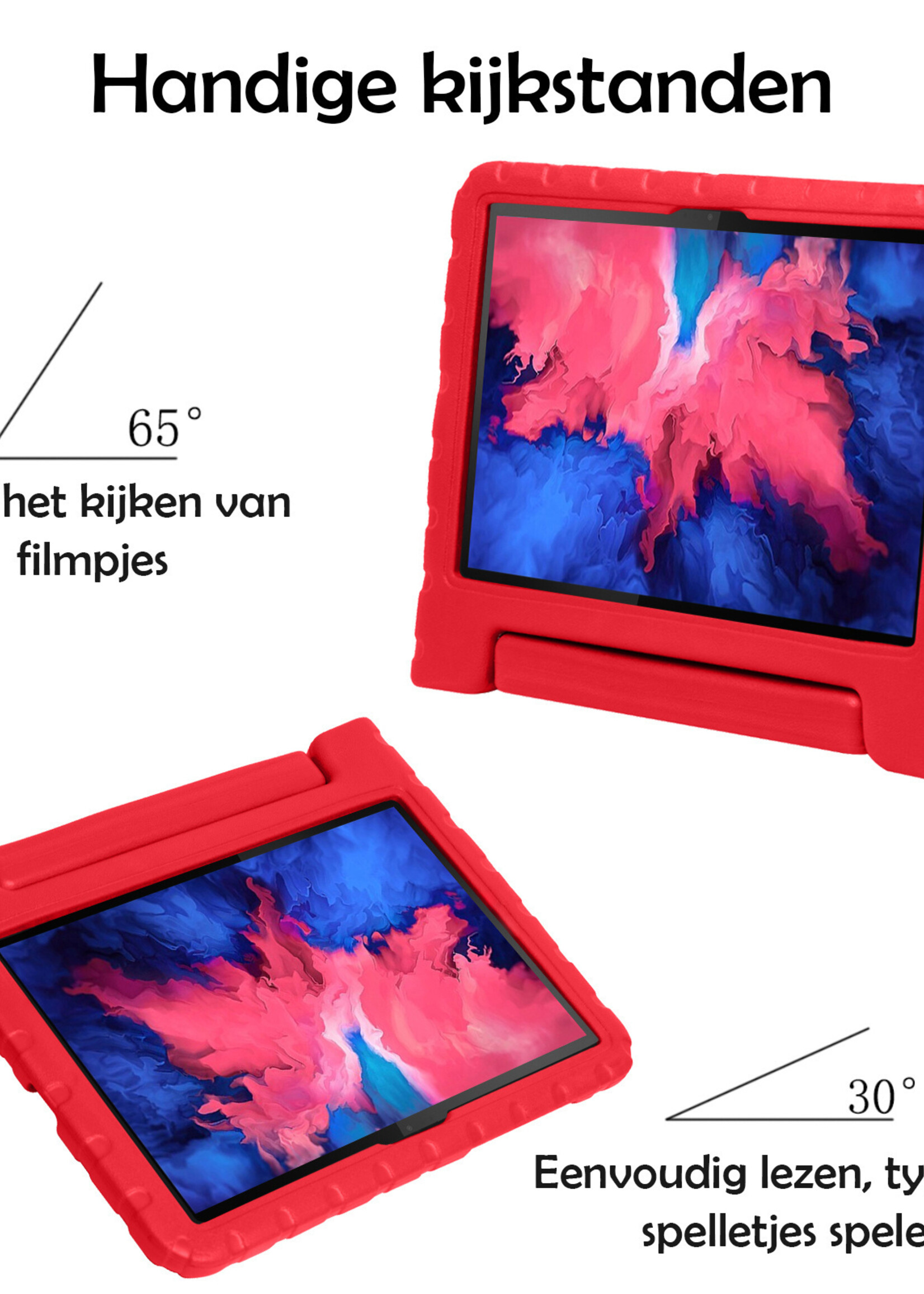 LUQ Hoes Geschikt voor Lenovo Tab P11 Plus Hoes Kinder Hoesje Kids Case Kinderhoes Shockproof Met 2x Screenprotector - Hoesje Geschikt voor Lenovo Tab P11 Plus Hoesje Kidscase - Rood