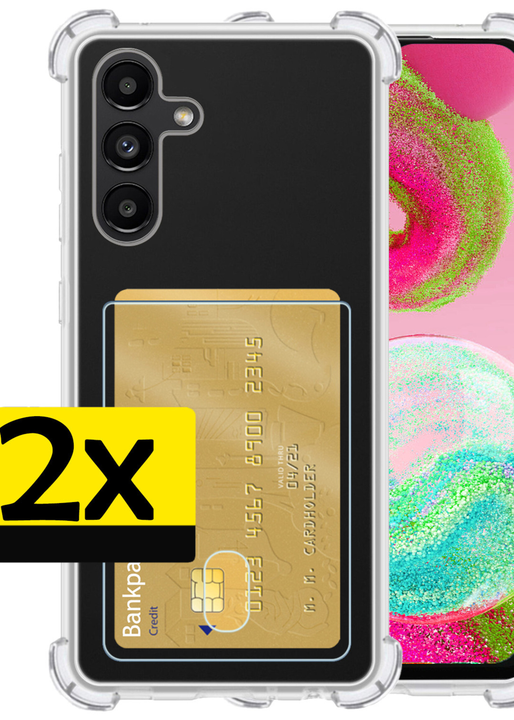 LUQ Hoesje Geschikt voor Samsung A04s Hoesje Case Pashouder Cover Siliconen - Hoes Geschikt voor Samsung Galaxy A04s Hoesje Met Kaarthouder - Transparant - 2 Stuks