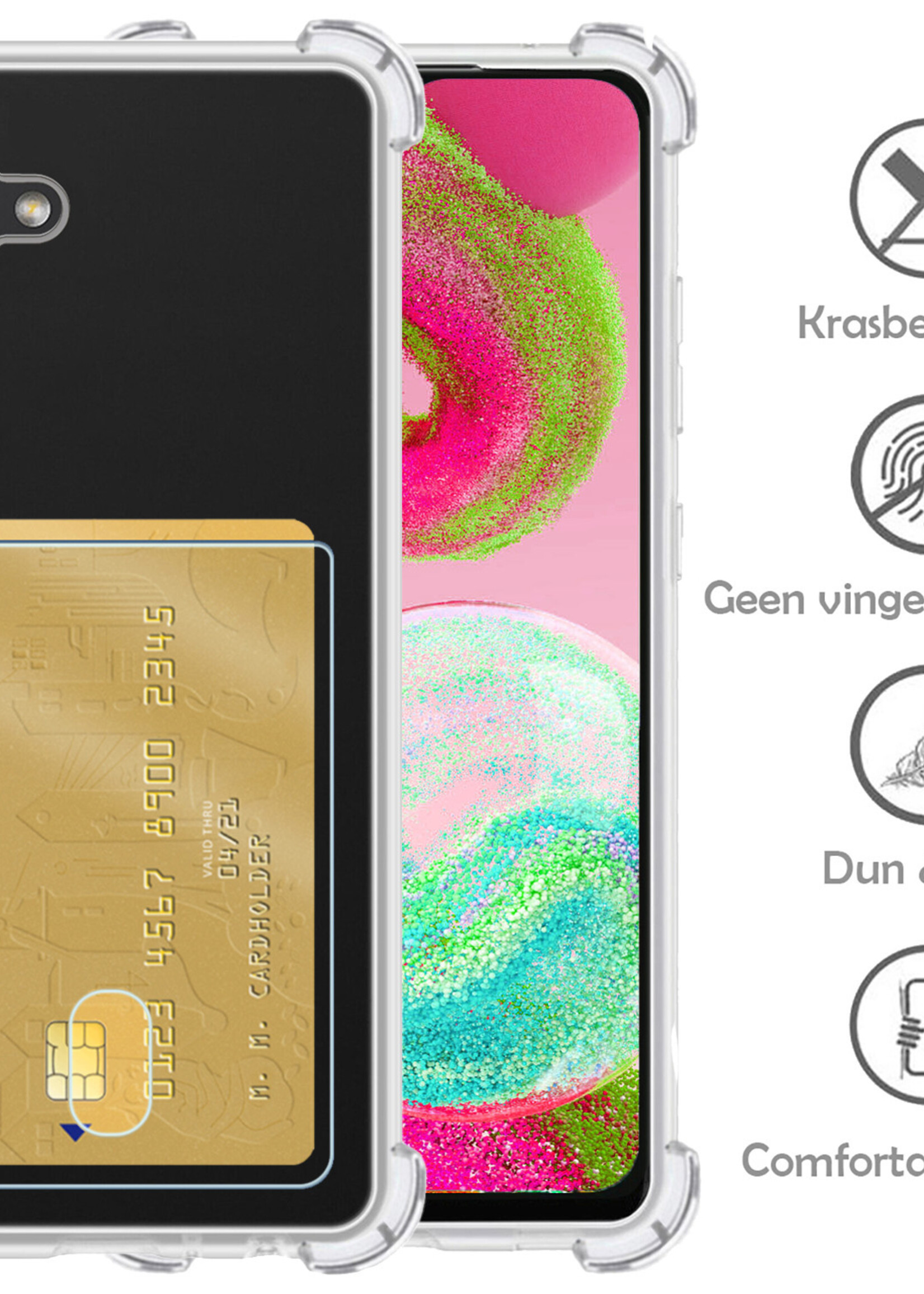 LUQ Hoesje Geschikt voor Samsung A04s Hoesje Case Pashouder Cover Siliconen - Hoes Geschikt voor Samsung Galaxy A04s Hoesje Met Kaarthouder - Transparant - 2 Stuks