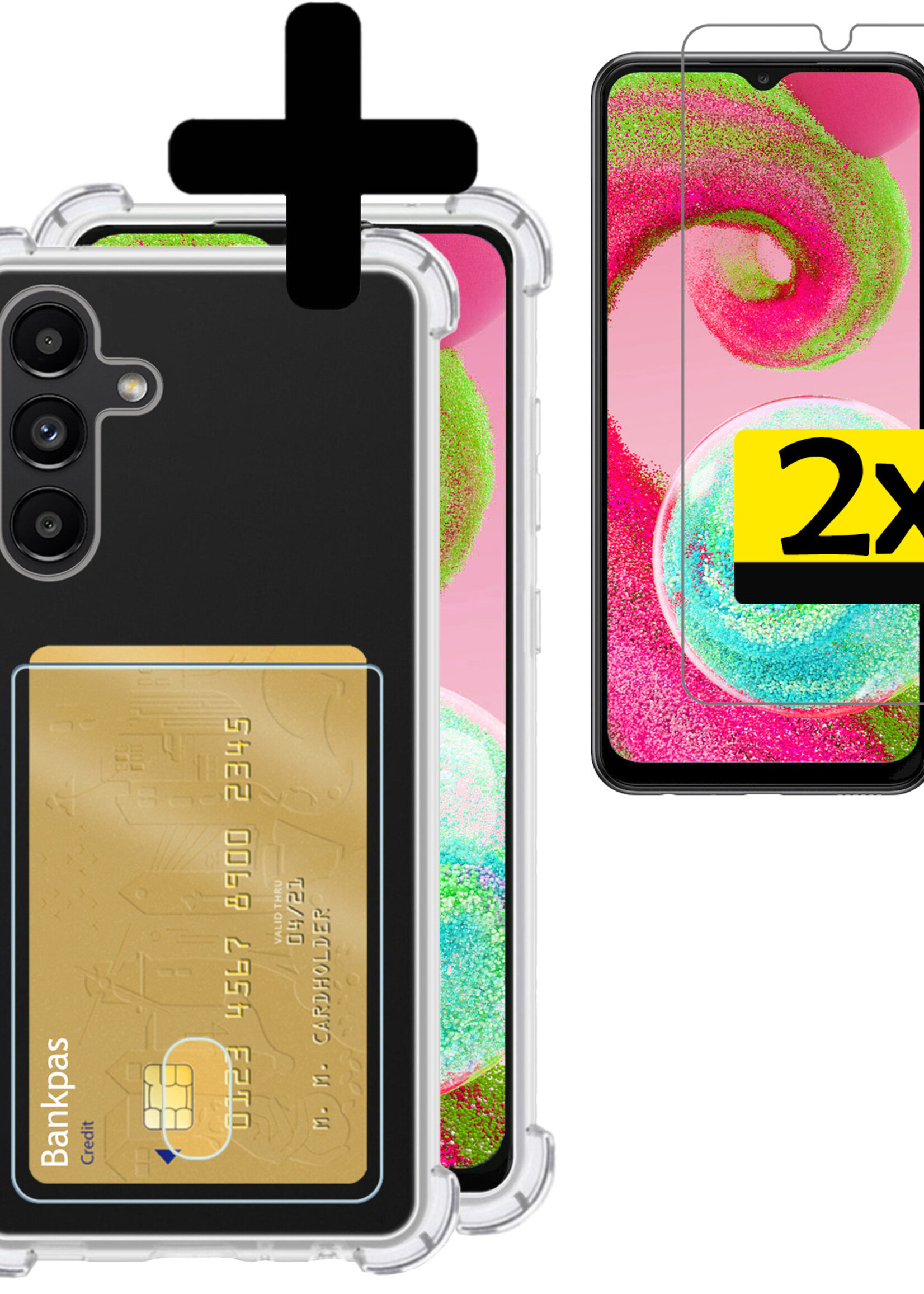 LUQ Hoesje Geschikt voor Samsung A04s Hoesje Case Pashouder Cover Siliconen Met 2x Screenprotector - Hoes Geschikt voor Samsung Galaxy A04s Hoesje Met Kaarthouder- Transparant