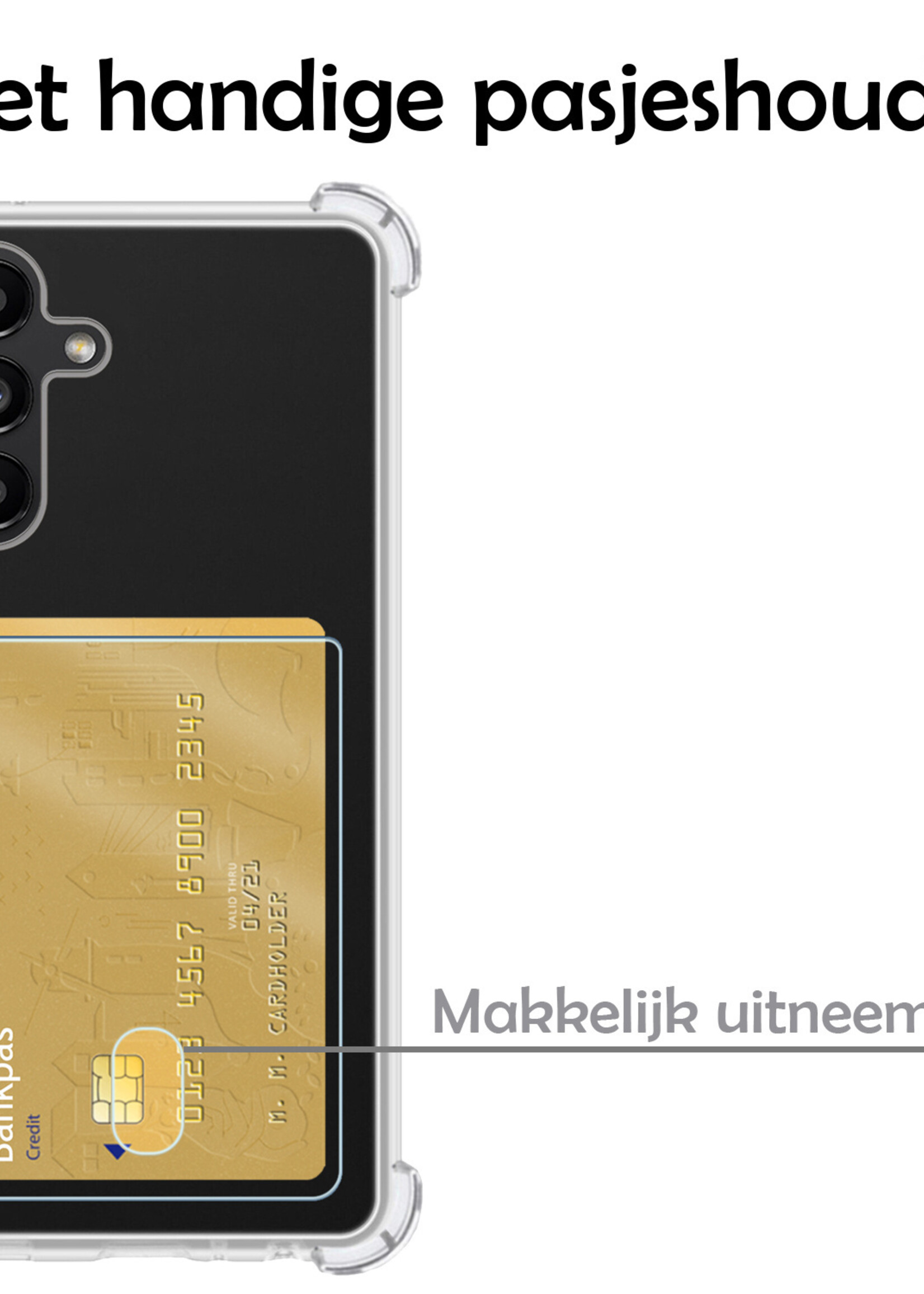 LUQ Hoesje Geschikt voor Samsung A04s Hoesje Case Pashouder Cover Siliconen Met 2x Screenprotector - Hoes Geschikt voor Samsung Galaxy A04s Hoesje Met Kaarthouder- Transparant