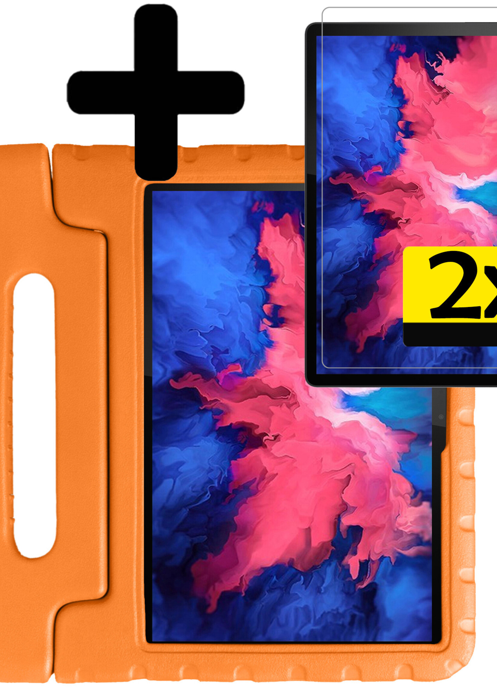 LUQ Hoes Geschikt voor Lenovo Tab P11 Plus Hoes Kinder Hoesje Kids Case Kinderhoes Shockproof Met 2x Screenprotector - Hoesje Geschikt voor Lenovo Tab P11 Plus Hoesje Kidscase - Oranje