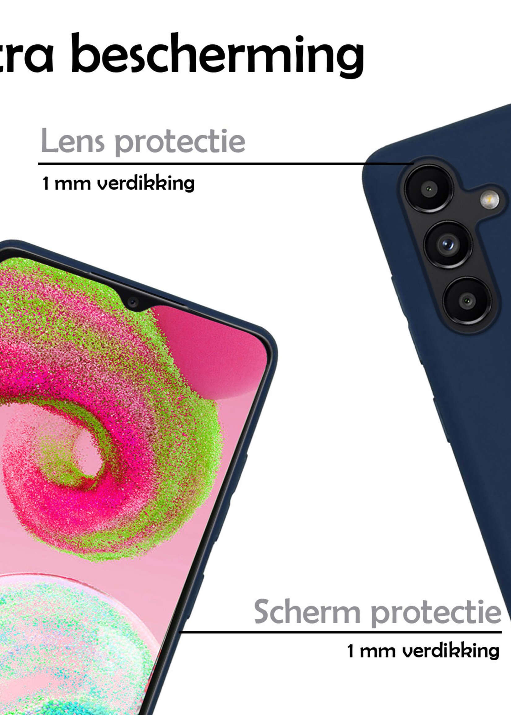 LUQ Hoesje Geschikt voor Samsung A04s Hoesje Siliconen Case Met Screenprotector - Hoes Geschikt voor Samsung Galaxy A04s Hoes Siliconen - Donkerblauw