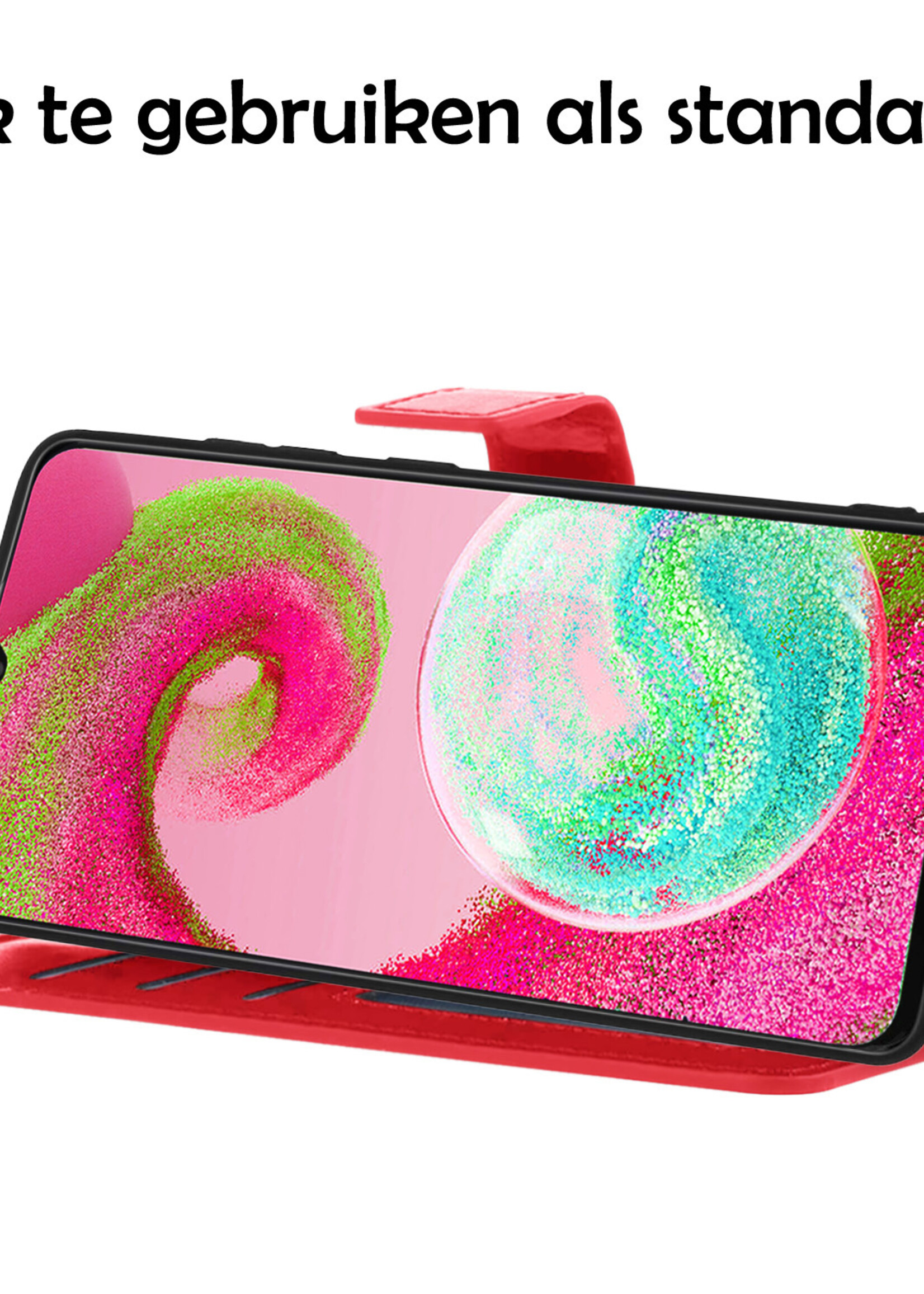 LUQ Hoesje Geschikt voor Samsung A04s Hoesje Book Case Hoes Wallet Cover - Hoes Geschikt voor Samsung Galaxy A04s Hoesje Bookcase Hoes - Rood