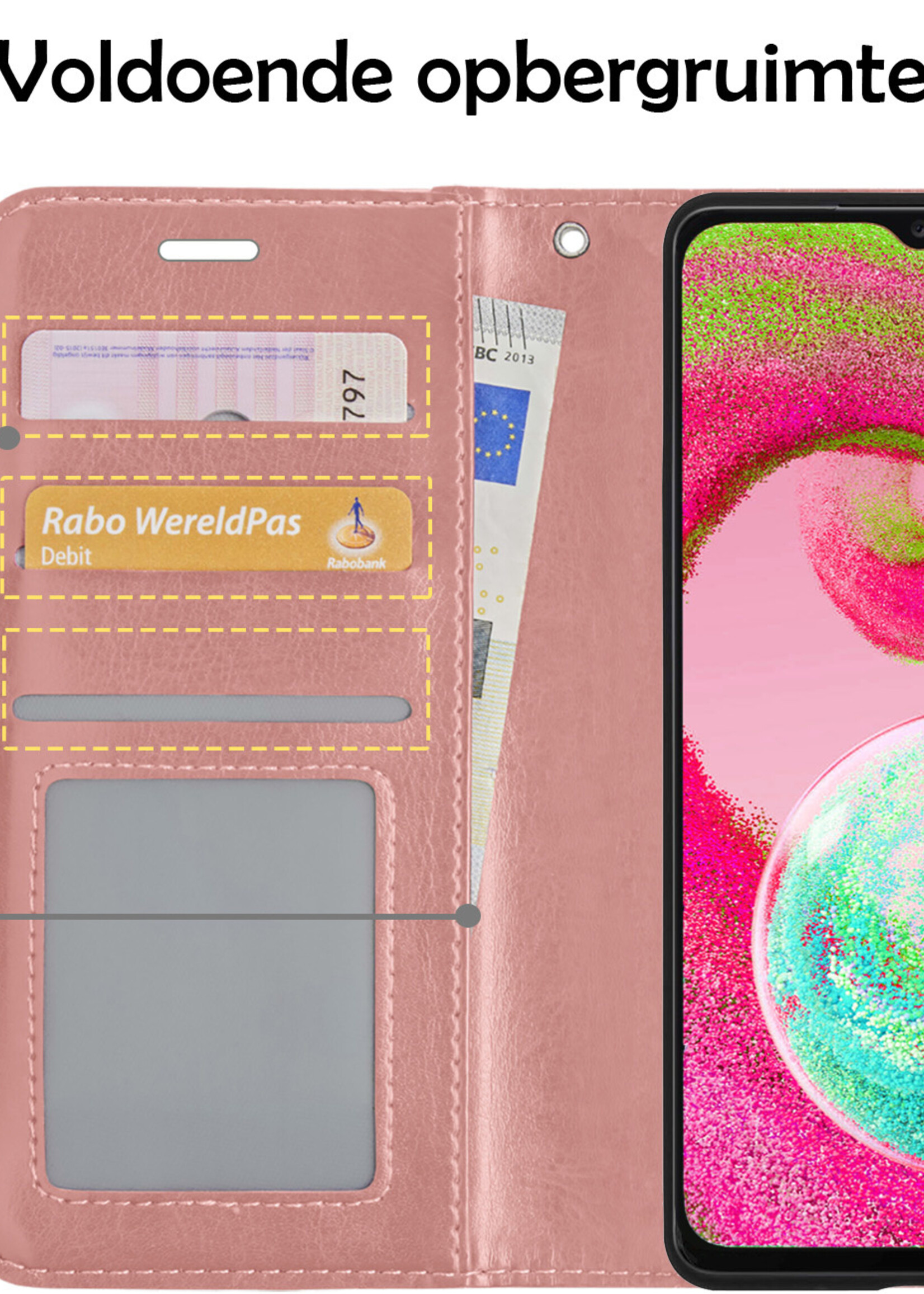 LUQ Hoesje Geschikt voor Samsung A04s Hoesje Book Case Hoes Wallet Cover - Hoes Geschikt voor Samsung Galaxy A04s Hoesje Bookcase Hoes - Rosé goud