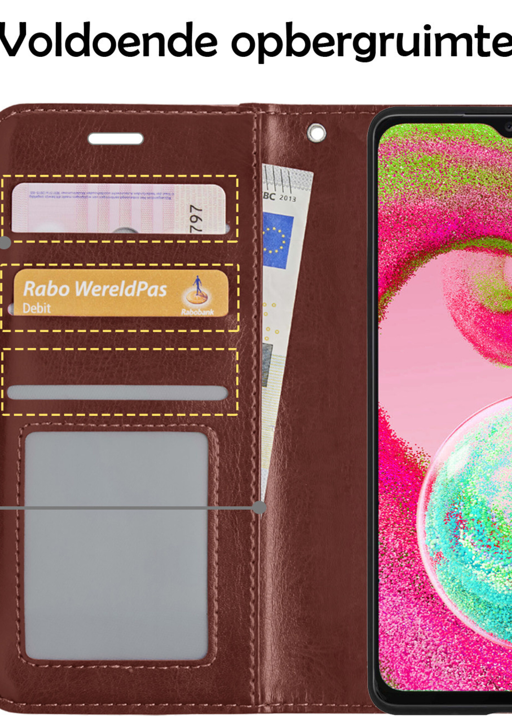 LUQ Hoesje Geschikt voor Samsung A04s Hoesje Book Case Hoes Wallet Cover Met Screenprotector - Hoes Geschikt voor Samsung Galaxy A04s Hoesje Bookcase Hoes - Bruin